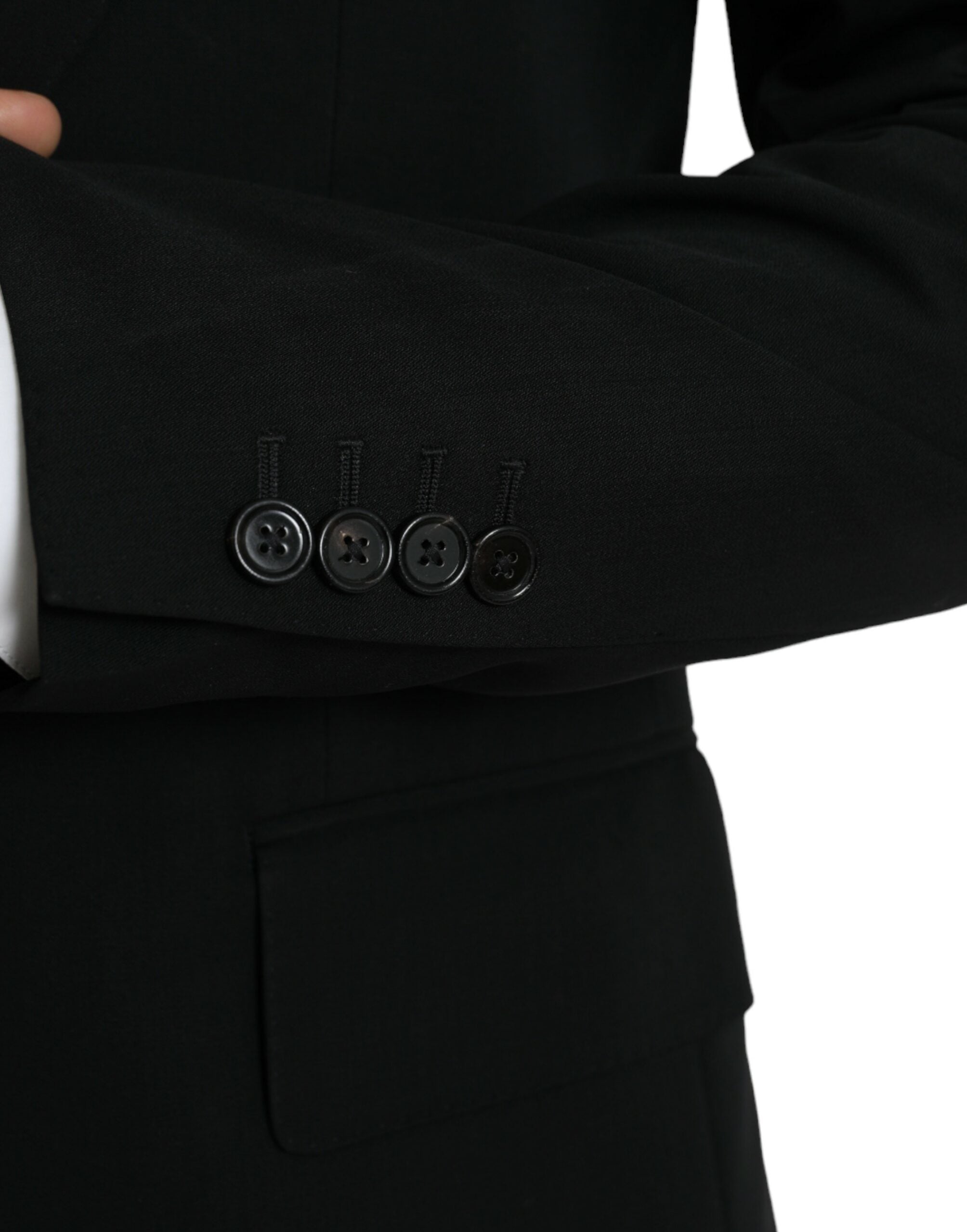 Dolce & Gabbana Schwarzer einreihiger Wollmantel mit Spitze Blazer-5