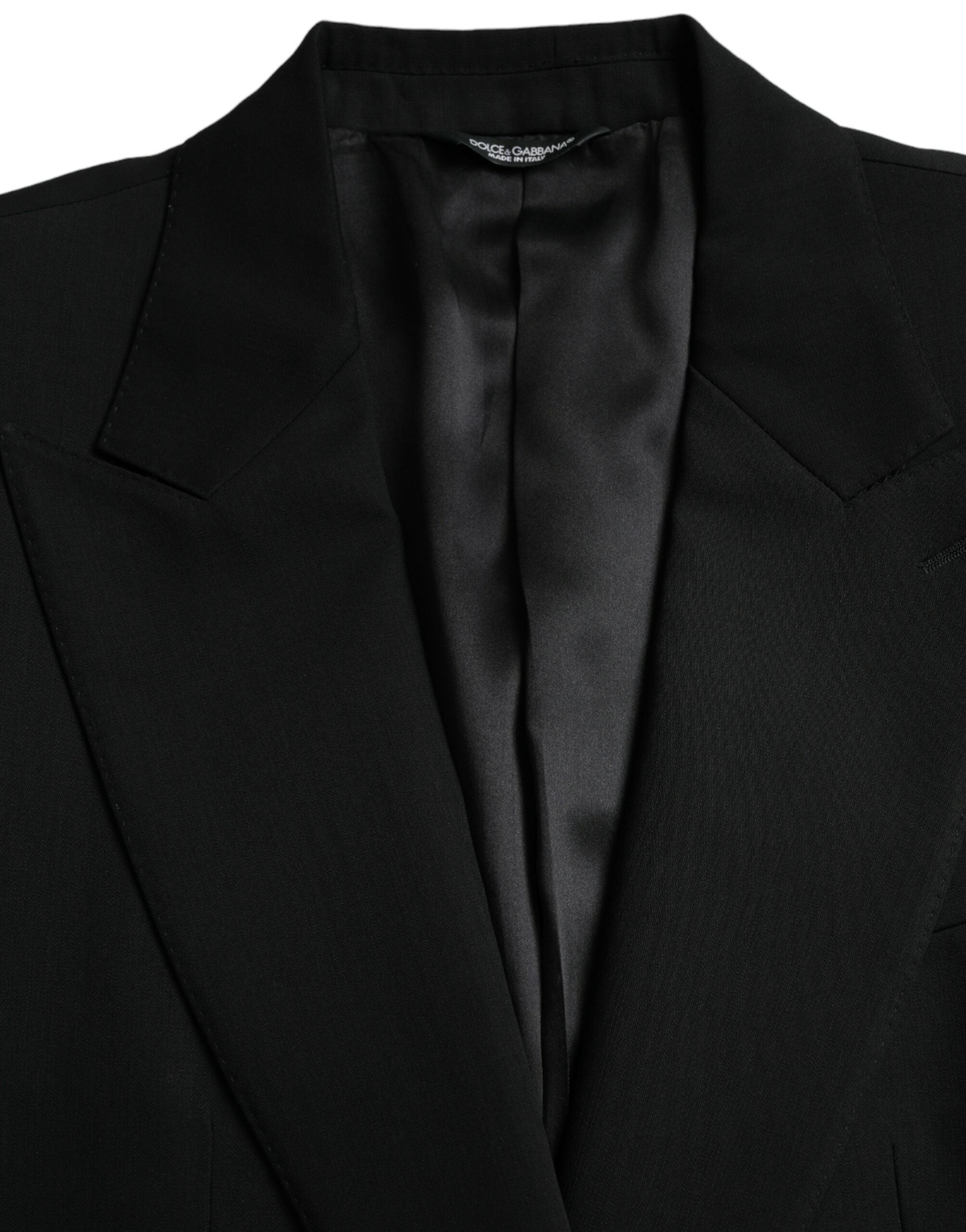 Dolce & Gabbana Schwarzer einreihiger Wollmantel mit Spitze Blazer-6