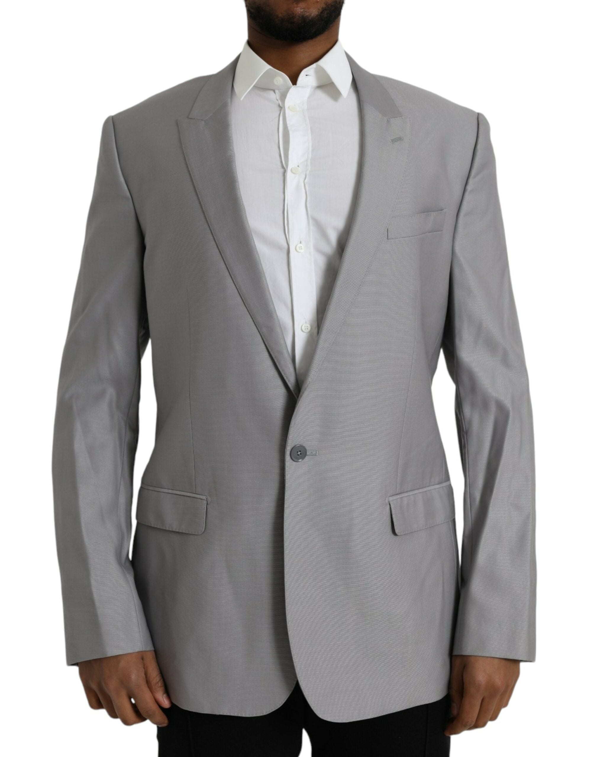 Dolce & Gabbana Grauer einreihiger Wollmantel mit Spitze Blazer-1