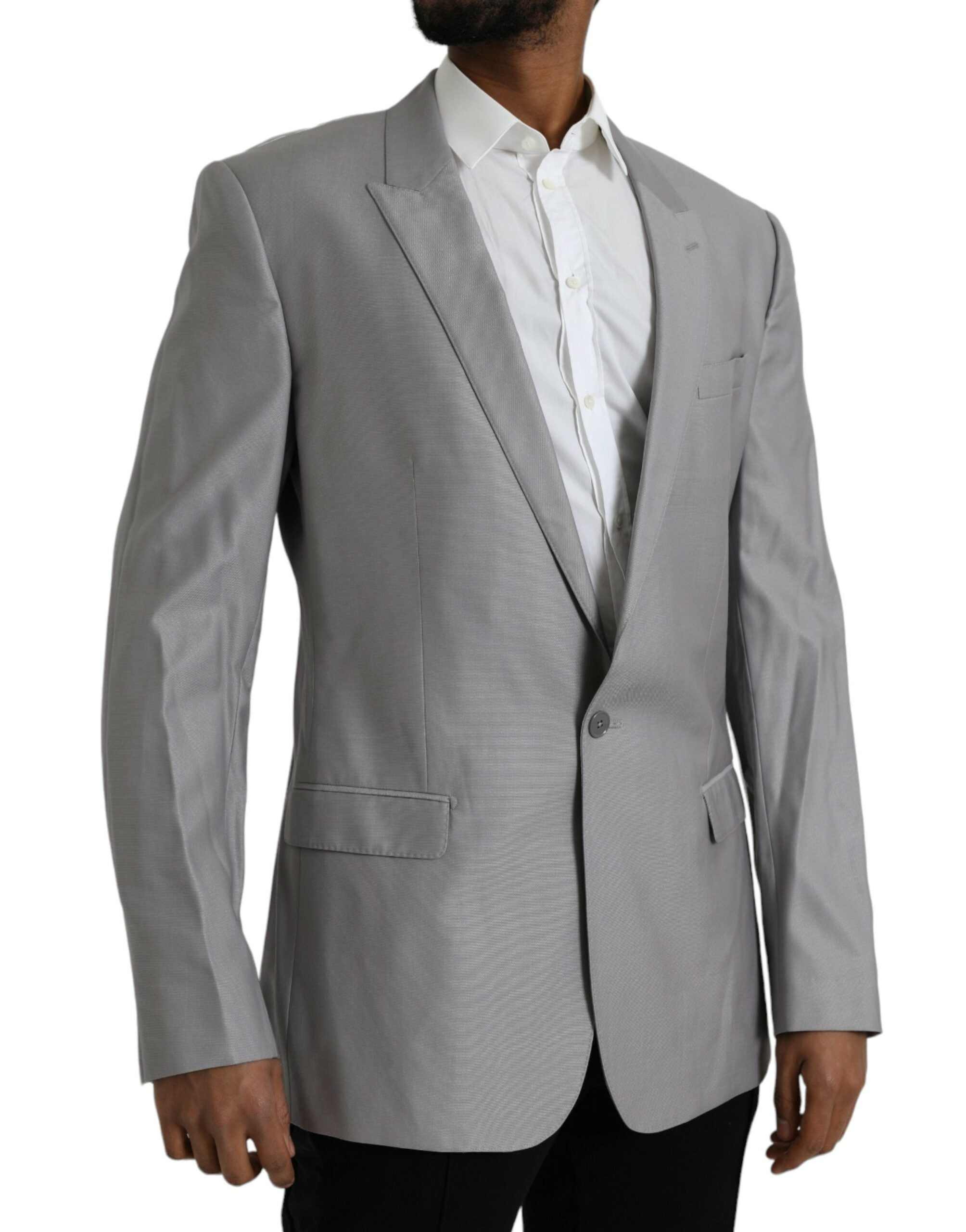 Dolce & Gabbana Grauer einreihiger Wollmantel mit Spitze Blazer-2