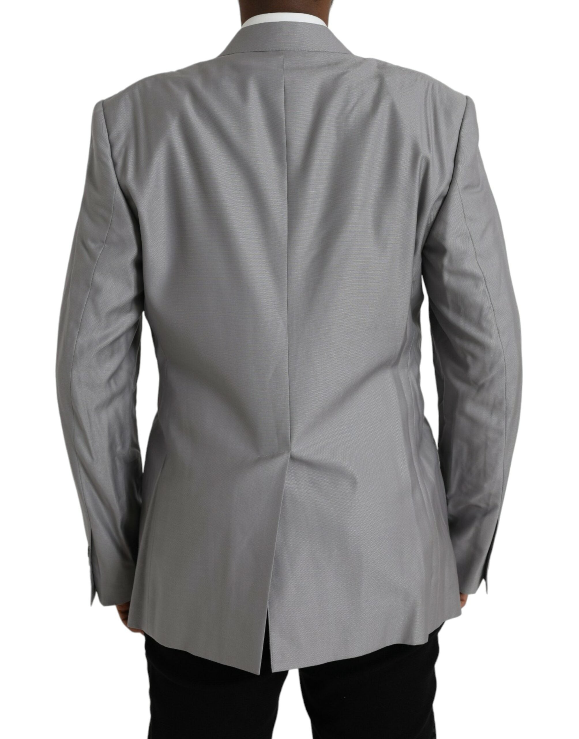 Dolce & Gabbana Grauer einreihiger Wollmantel mit Spitze Blazer-3