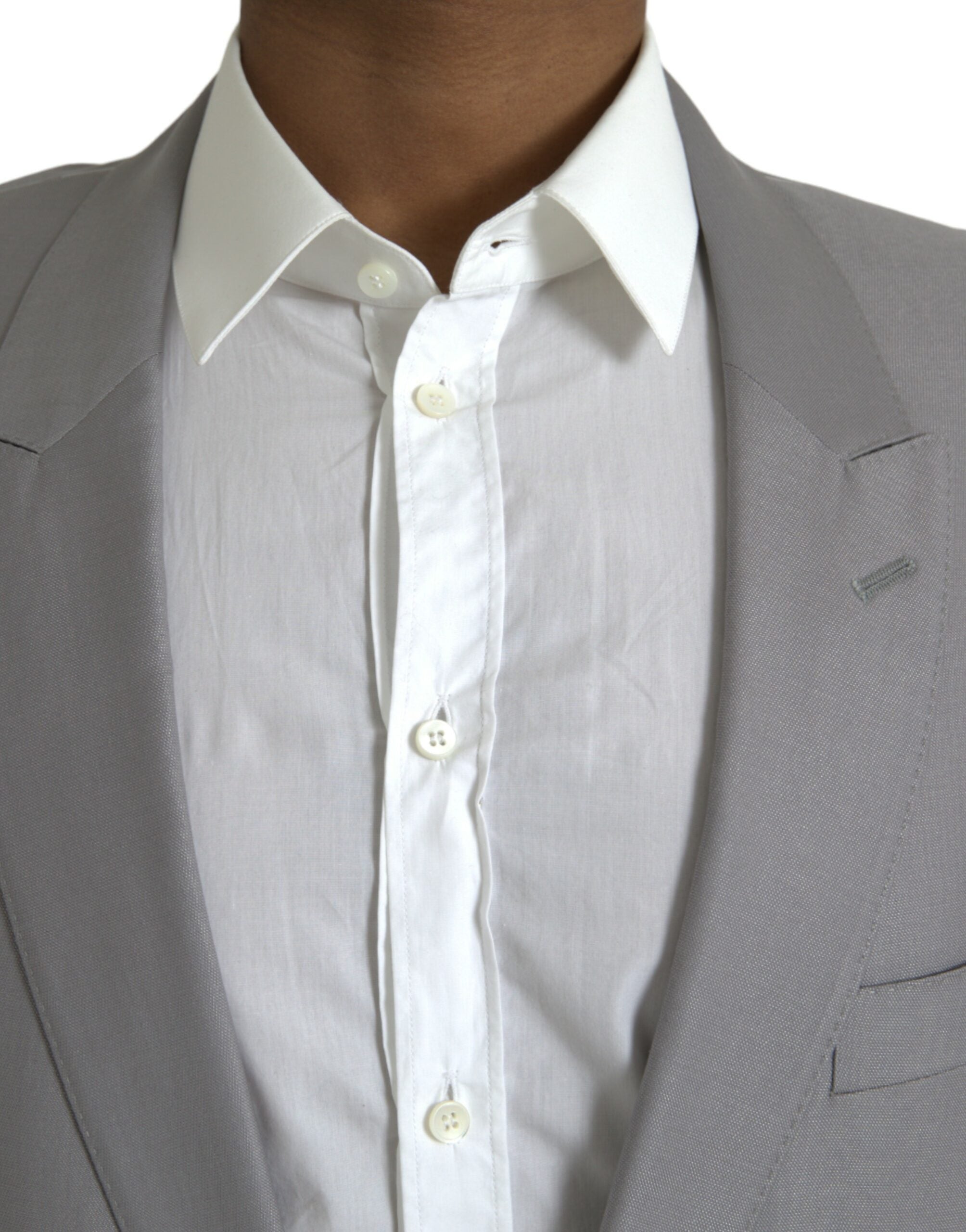 Dolce & Gabbana Grauer einreihiger Wollmantel mit Spitze Blazer-4