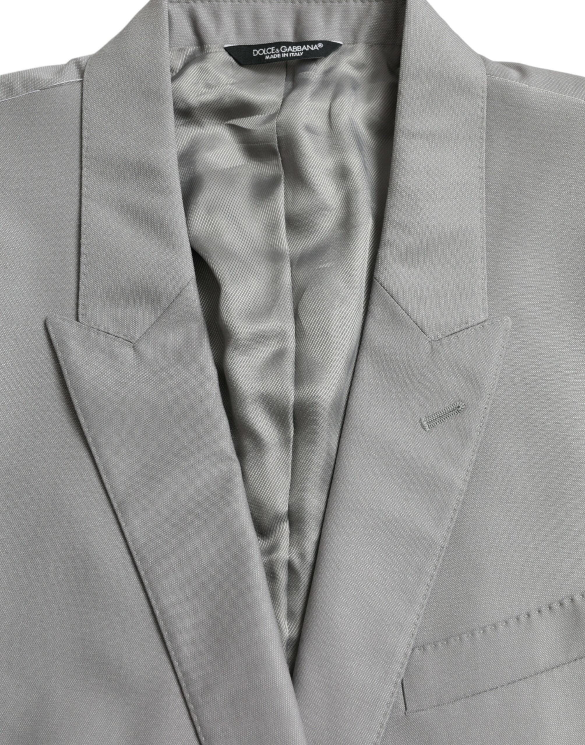 Dolce & Gabbana Grauer einreihiger Wollmantel mit Spitze Blazer-6