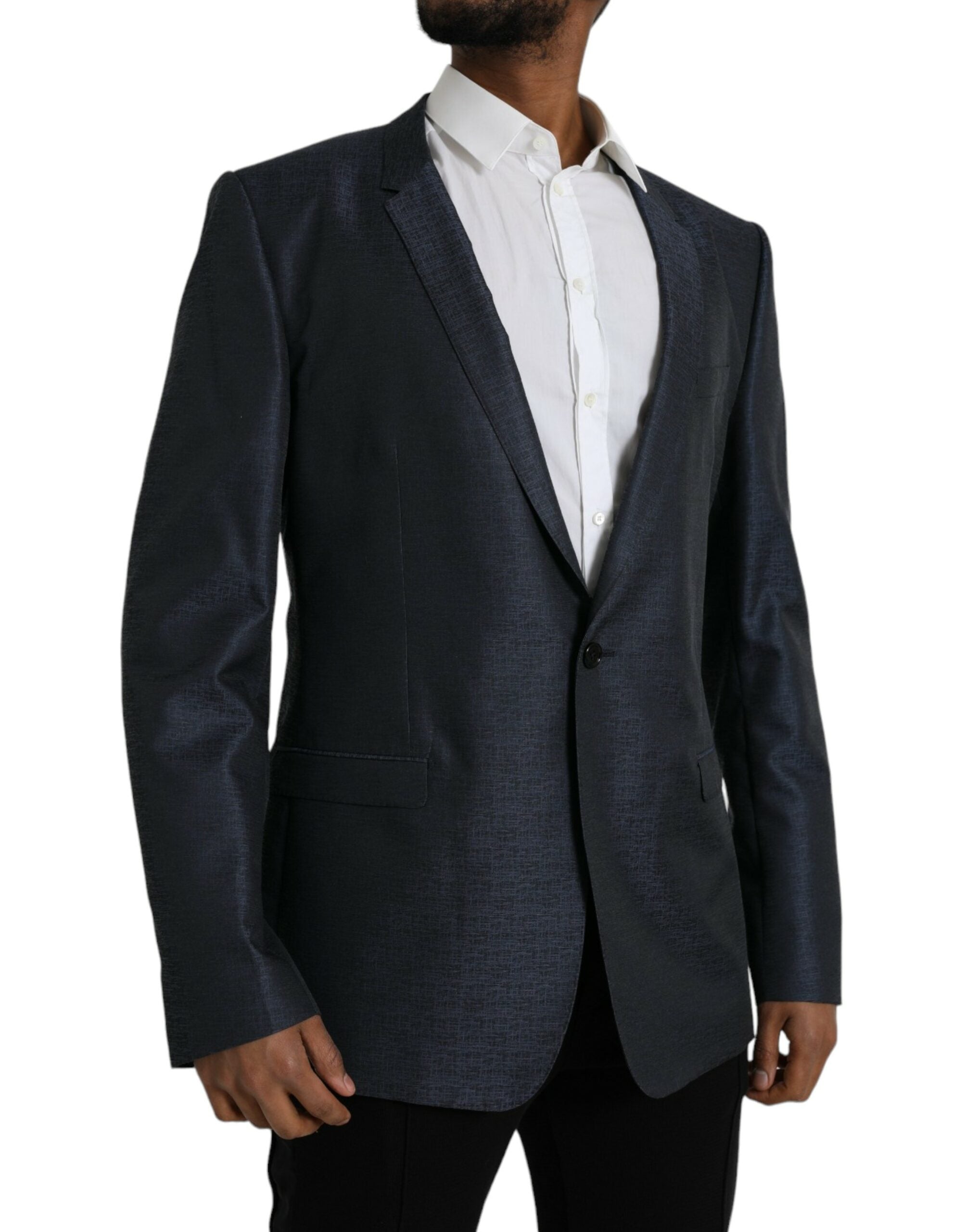 Dolce & Gabbana Blauer Wollmantel GOLD Einreihiger Blazer-2