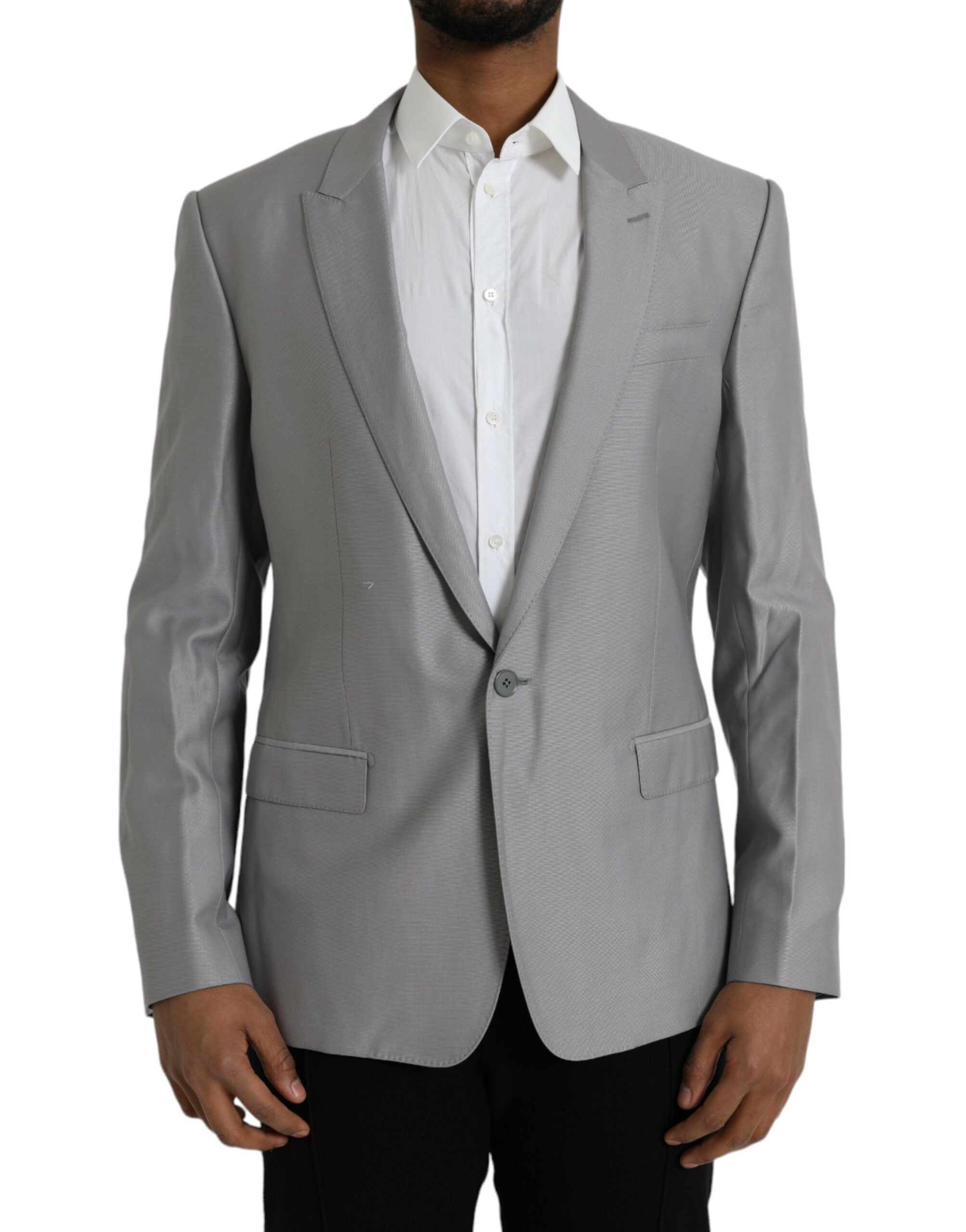 Dolce & Gabbana Grey single-breasted wool coat with lace blazer-1