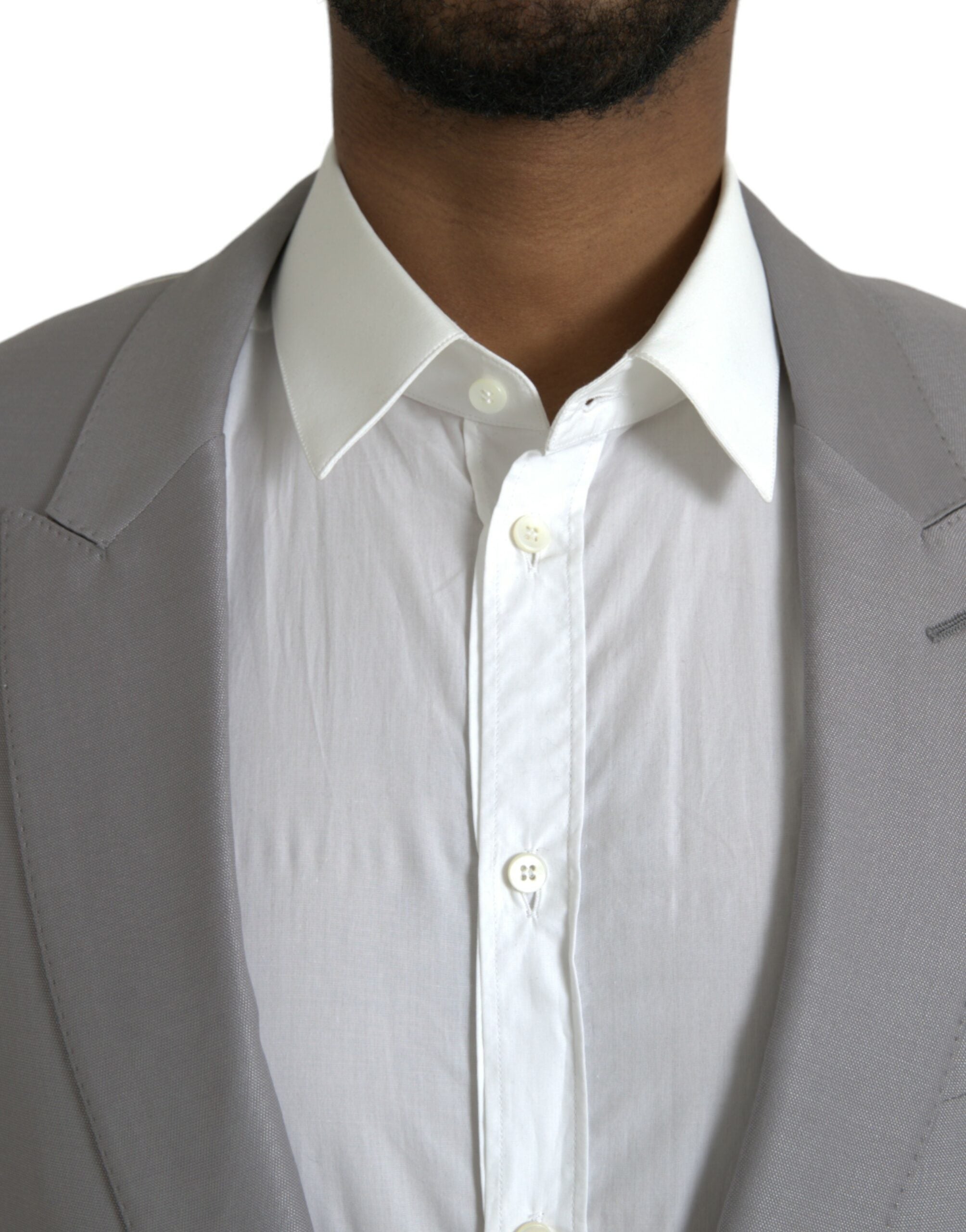 Dolce & Gabbana Grey single-breasted wool coat with lace blazer-4
