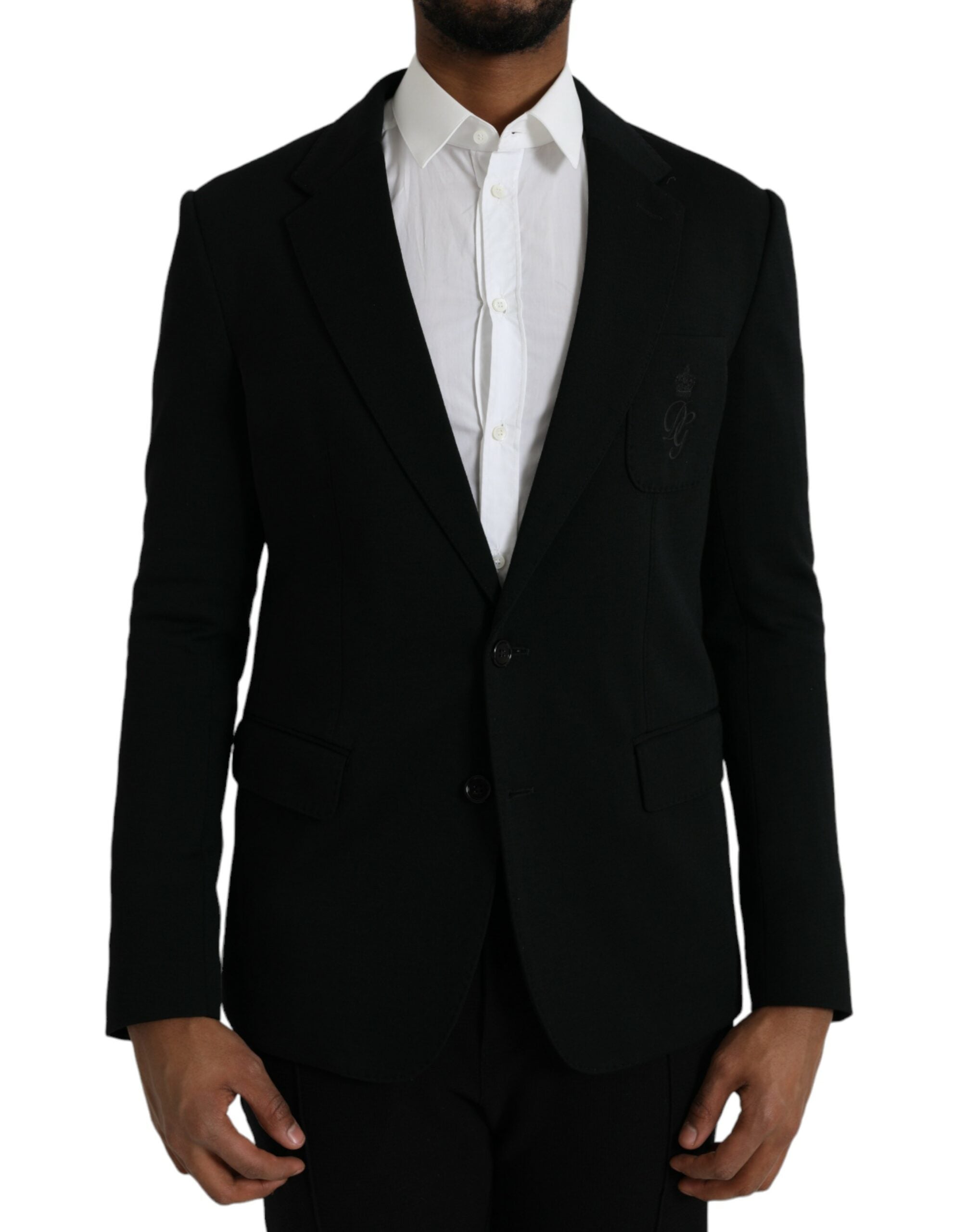 Dolce & Gabbana Schwarzer Wollmantel einreihig mit Kerbe Blazer-1