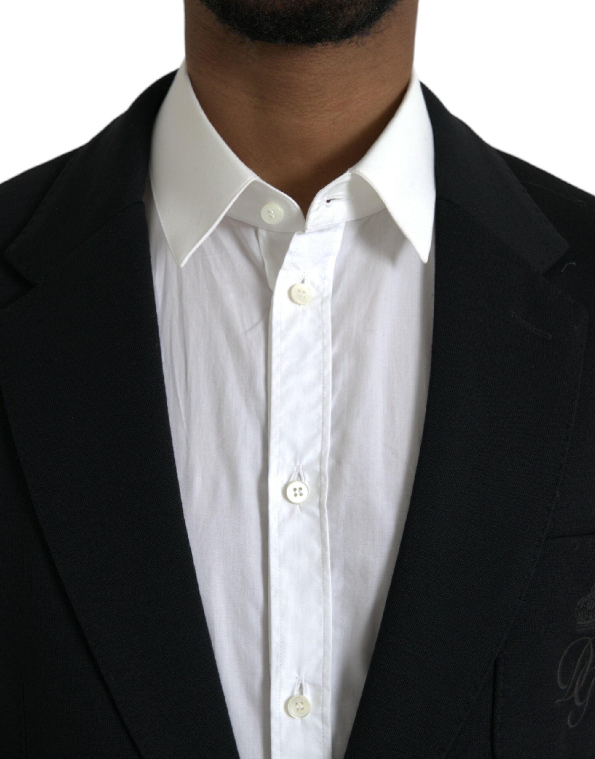 Dolce & Gabbana Schwarzer Wollmantel einreihig mit Kerbe Blazer-4
