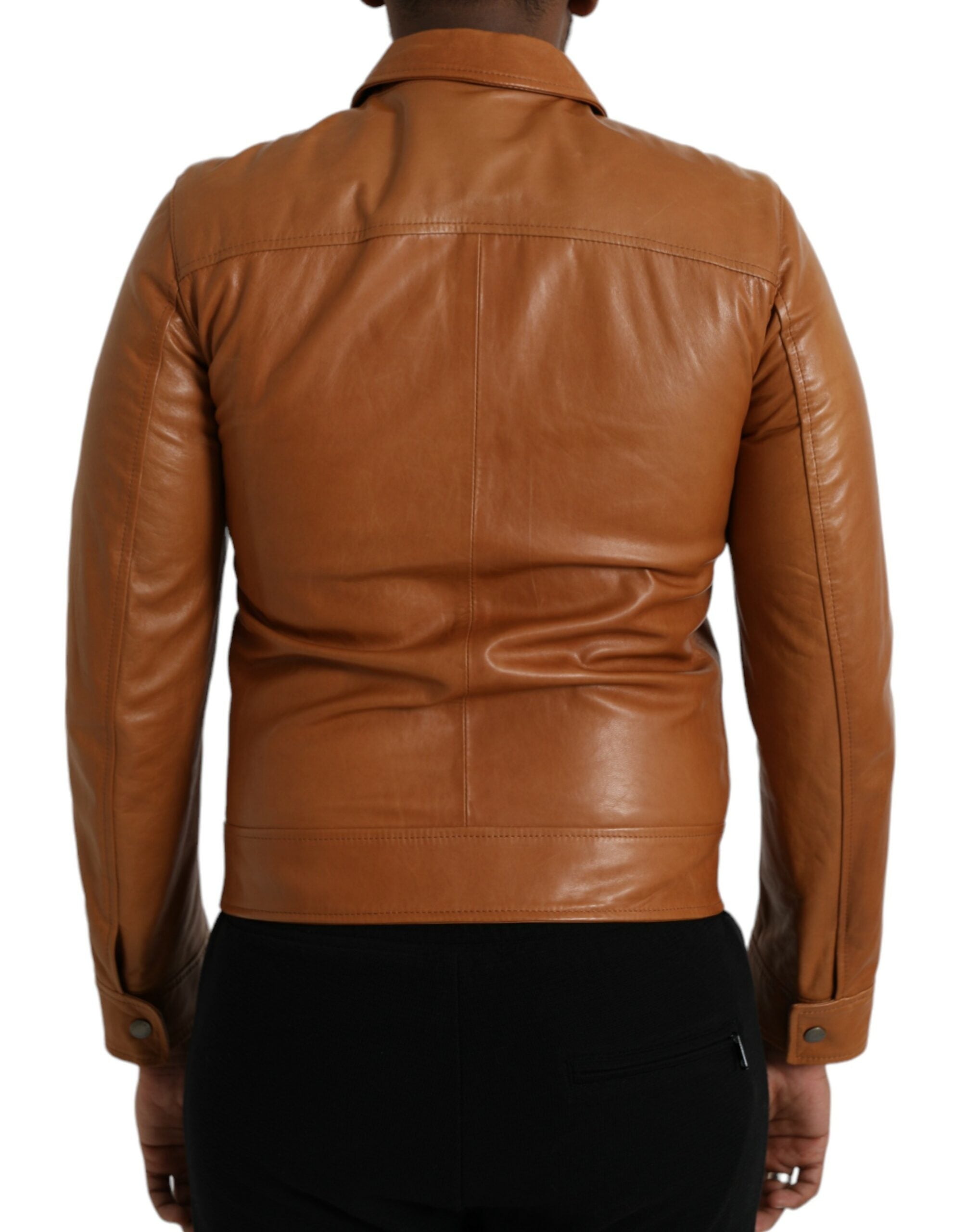 Dolce & Gabbana brown lambskin leather blouson jacket with full zip-3