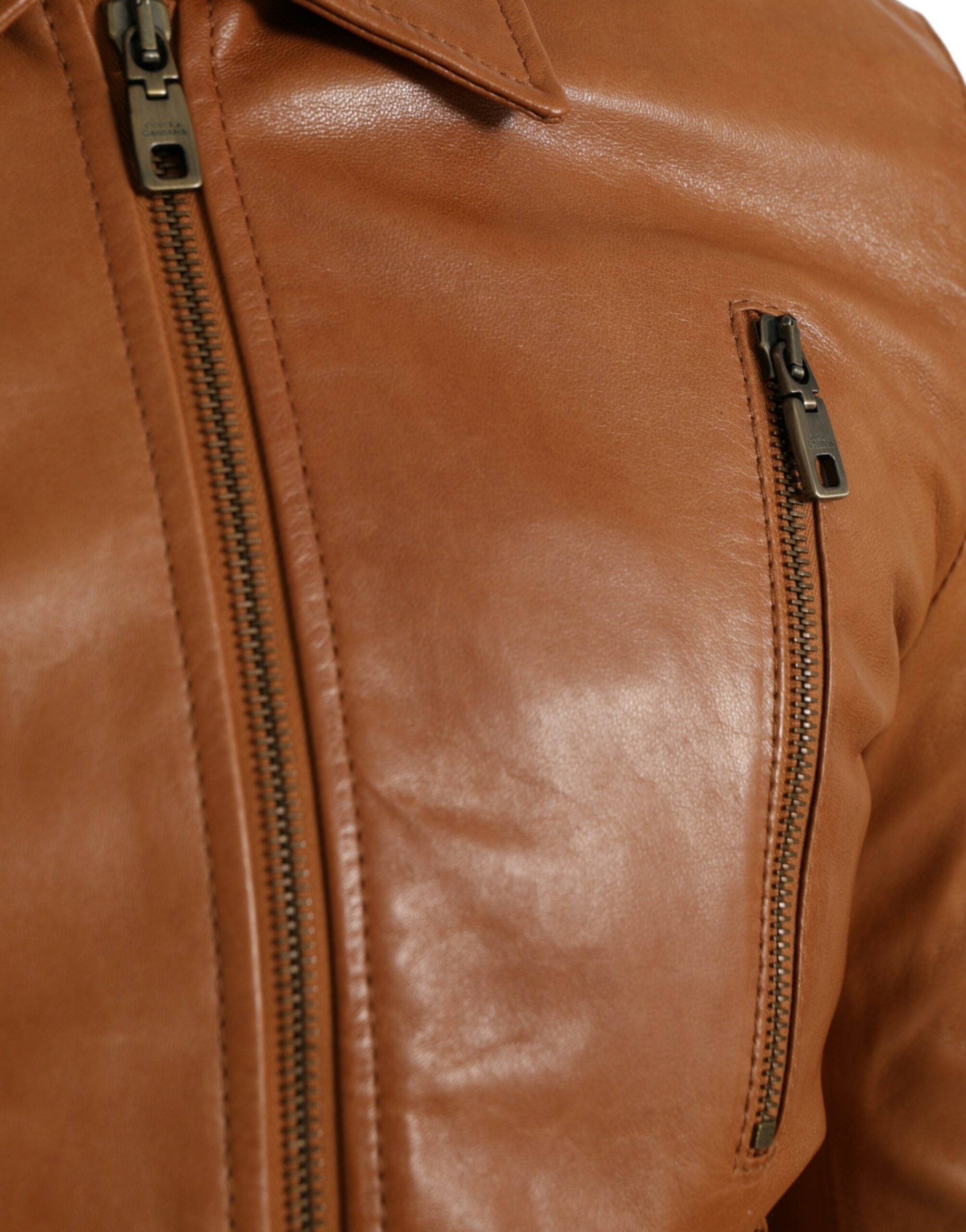 Dolce & Gabbana brown lambskin leather blouson jacket with full zip-5