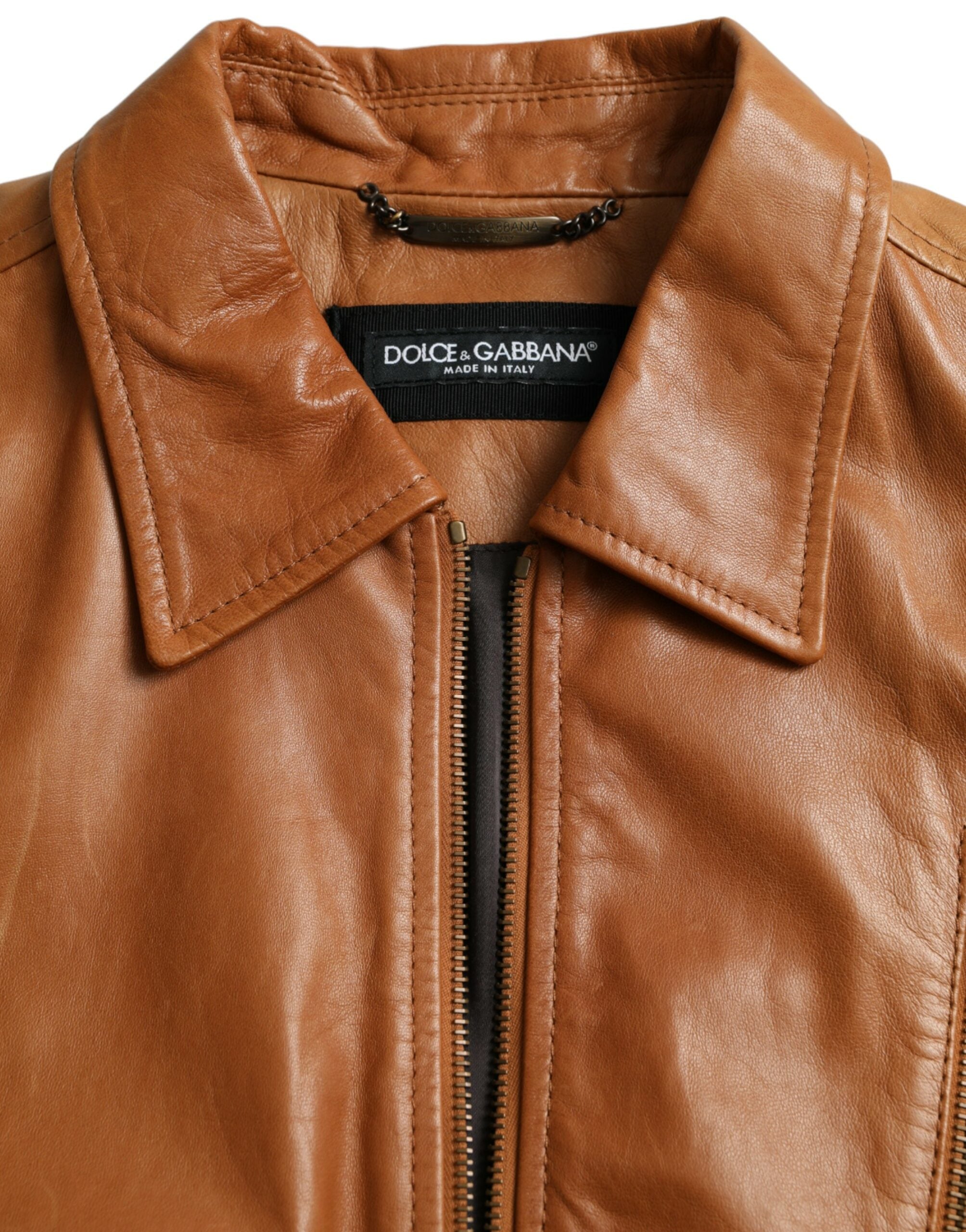 Dolce & Gabbana brown lambskin leather blouson jacket with full zip-7