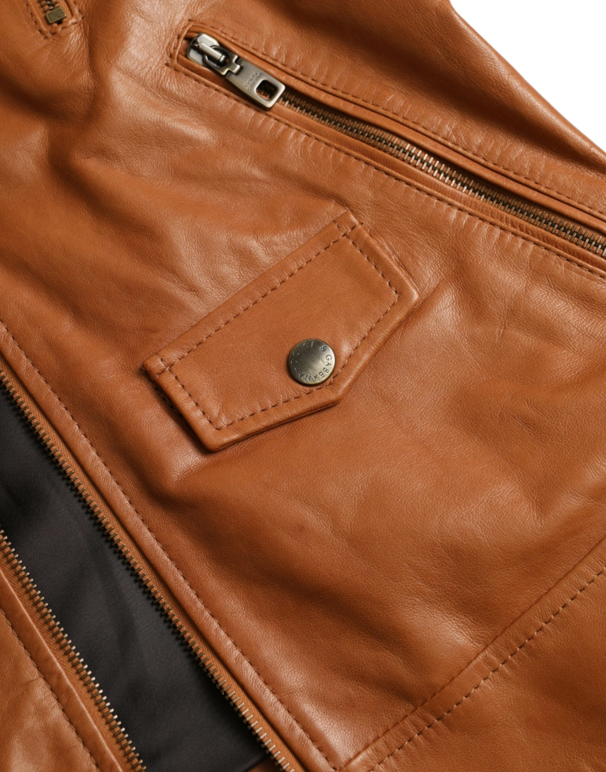 Dolce & Gabbana brown lambskin leather blouson jacket with full zip-8