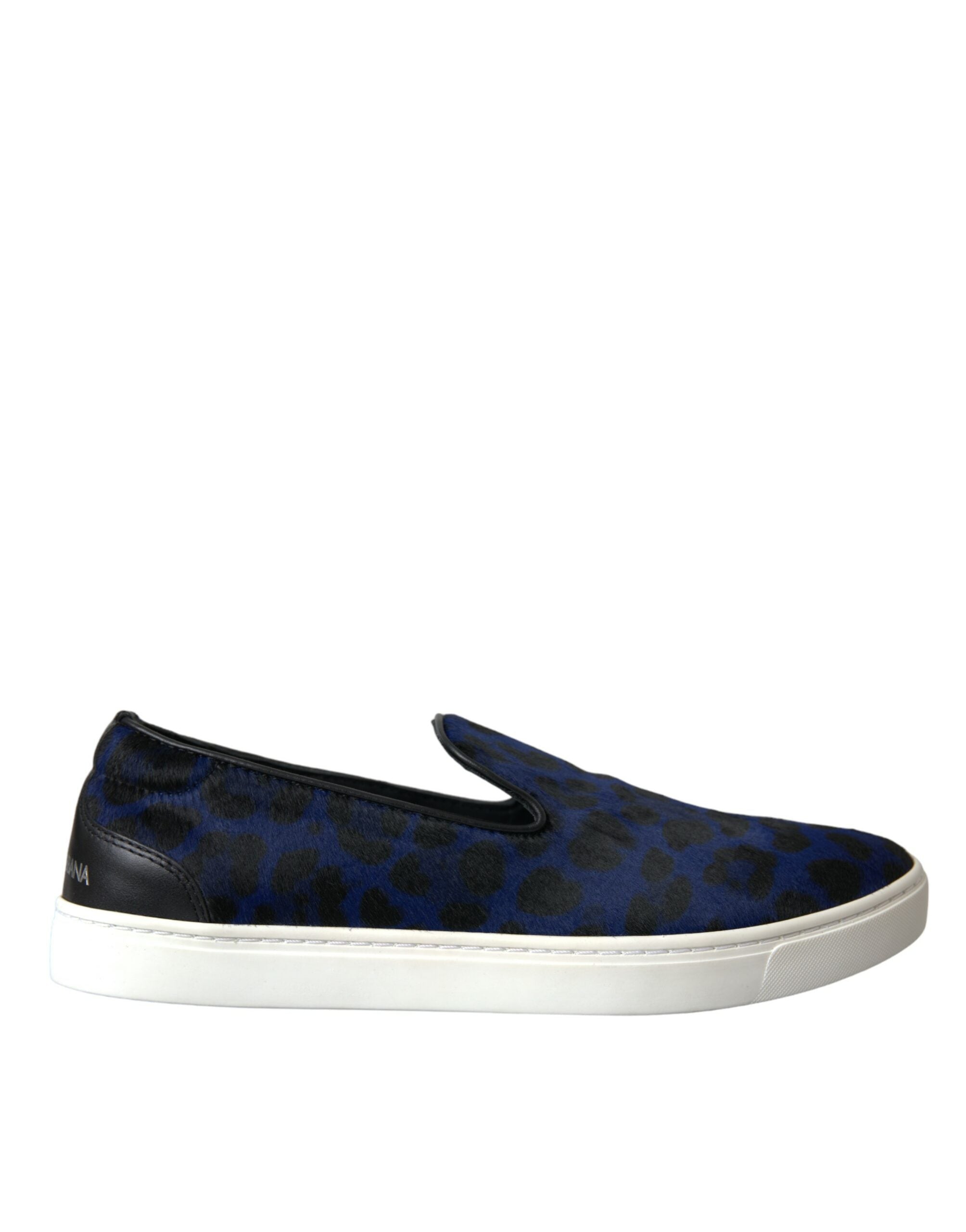 Dolce & Gabbana Blue Calfskin Leather Leopard Print Sneakers Shoes