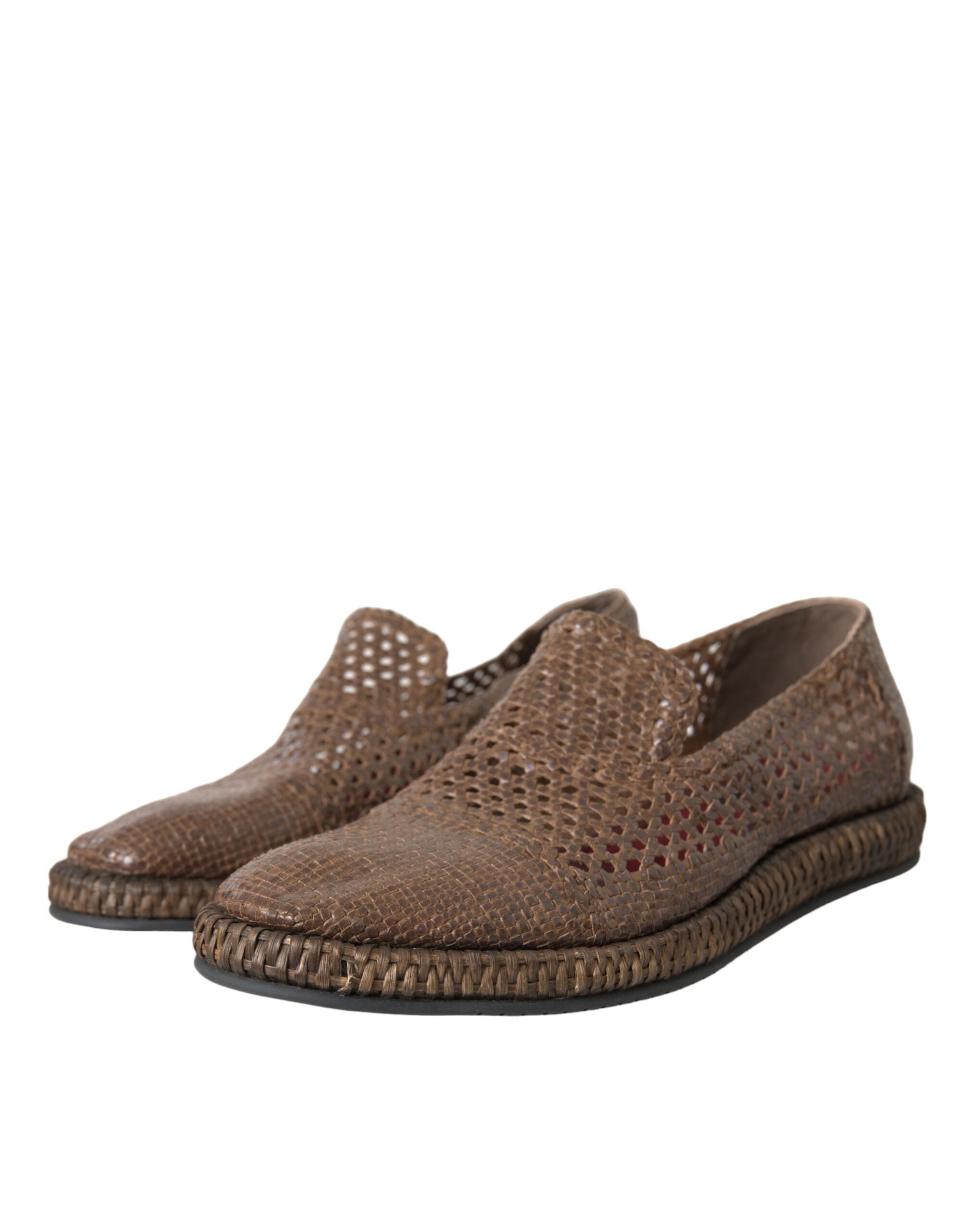 Dolce & Gabbana Braun gewebtes Leder Loafers Freizeitschuhe-3