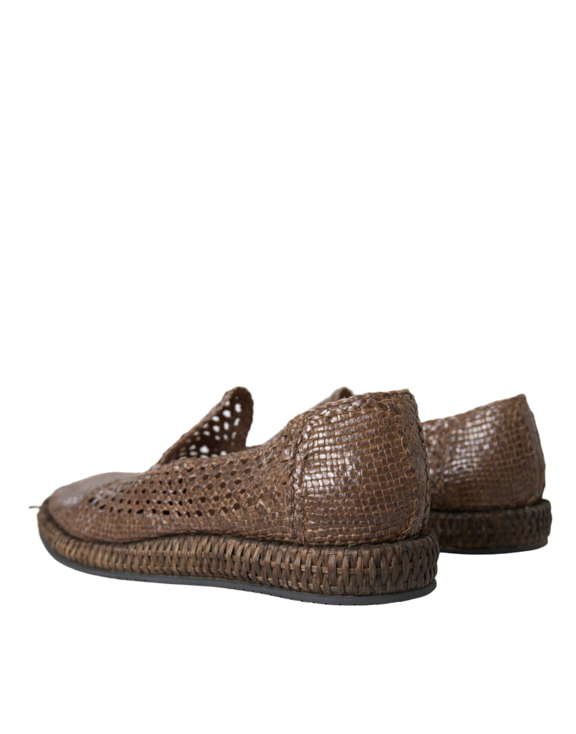 Dolce & Gabbana Braun gewebtes Leder Loafers Freizeitschuhe-4