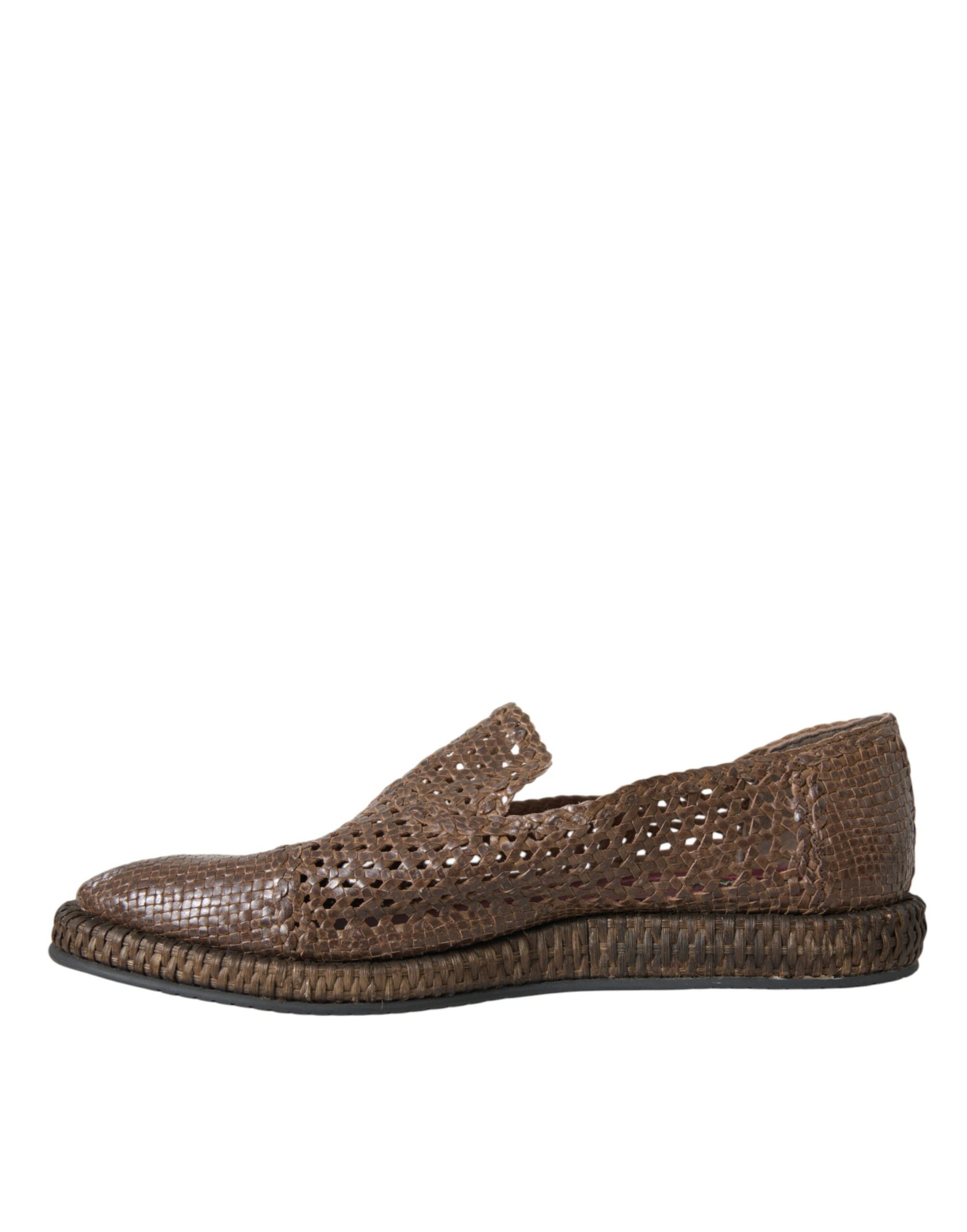Dolce & Gabbana Braun gewebtes Leder Loafers Freizeitschuhe-5