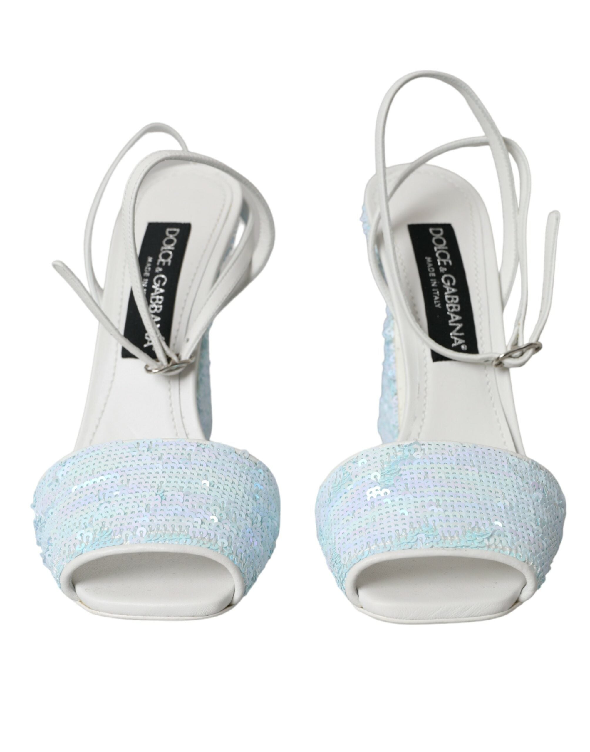 Dolce & Gabbana Hellblaue Pailletten Riemchensandalen Schuhe-2