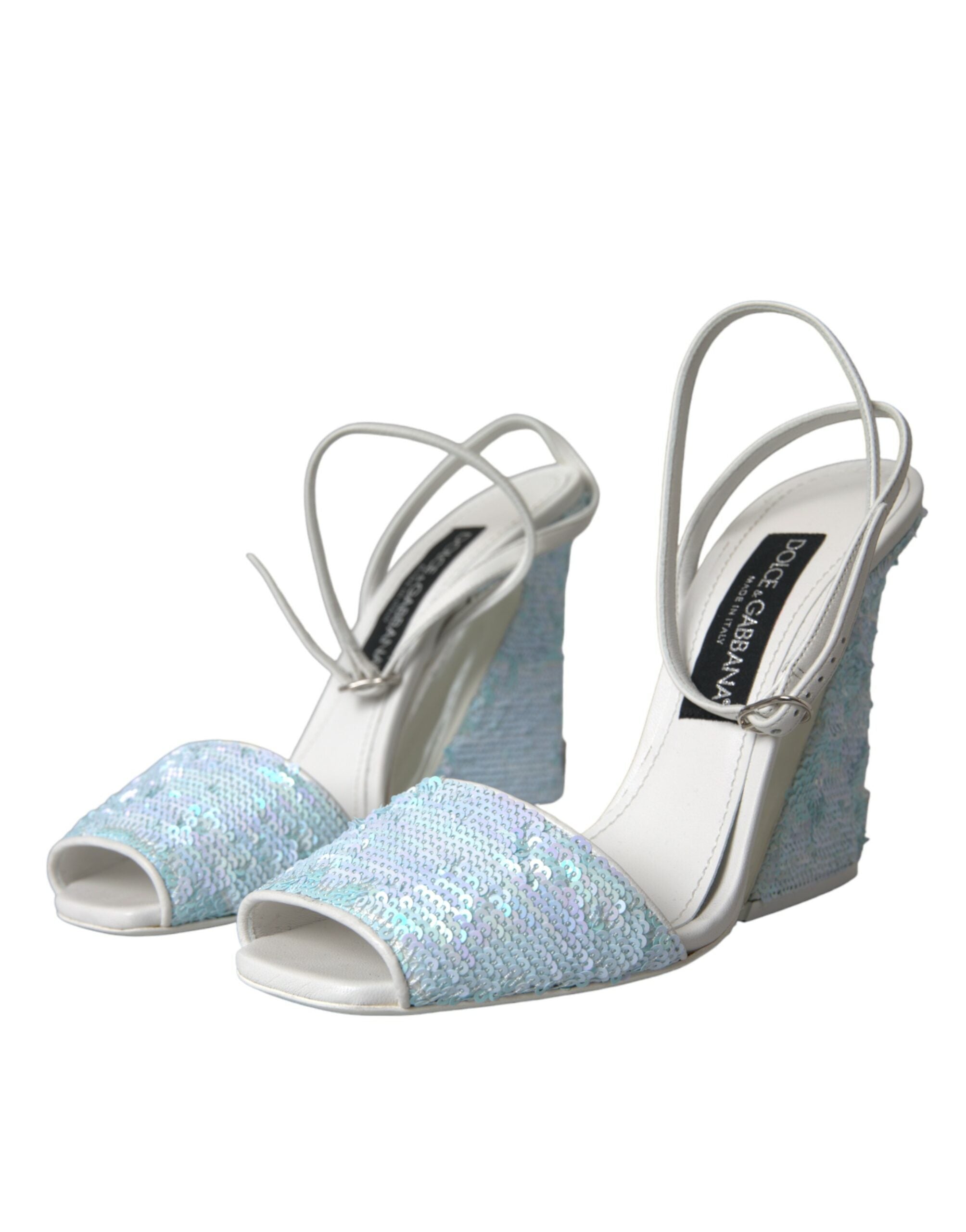 Dolce & Gabbana Hellblaue Pailletten Riemchensandalen Schuhe-3