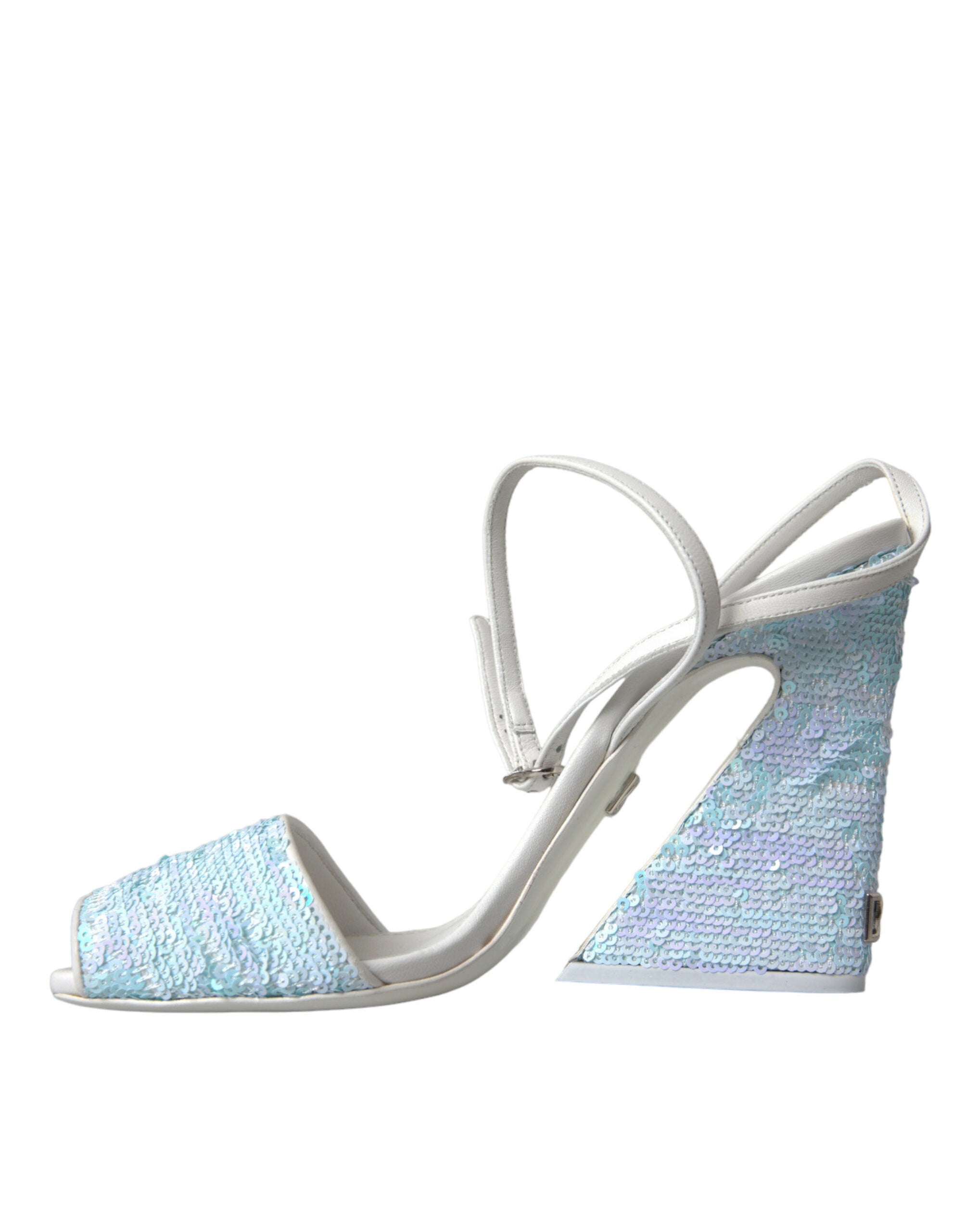 Dolce & Gabbana Hellblaue Pailletten Riemchensandalen Schuhe-5