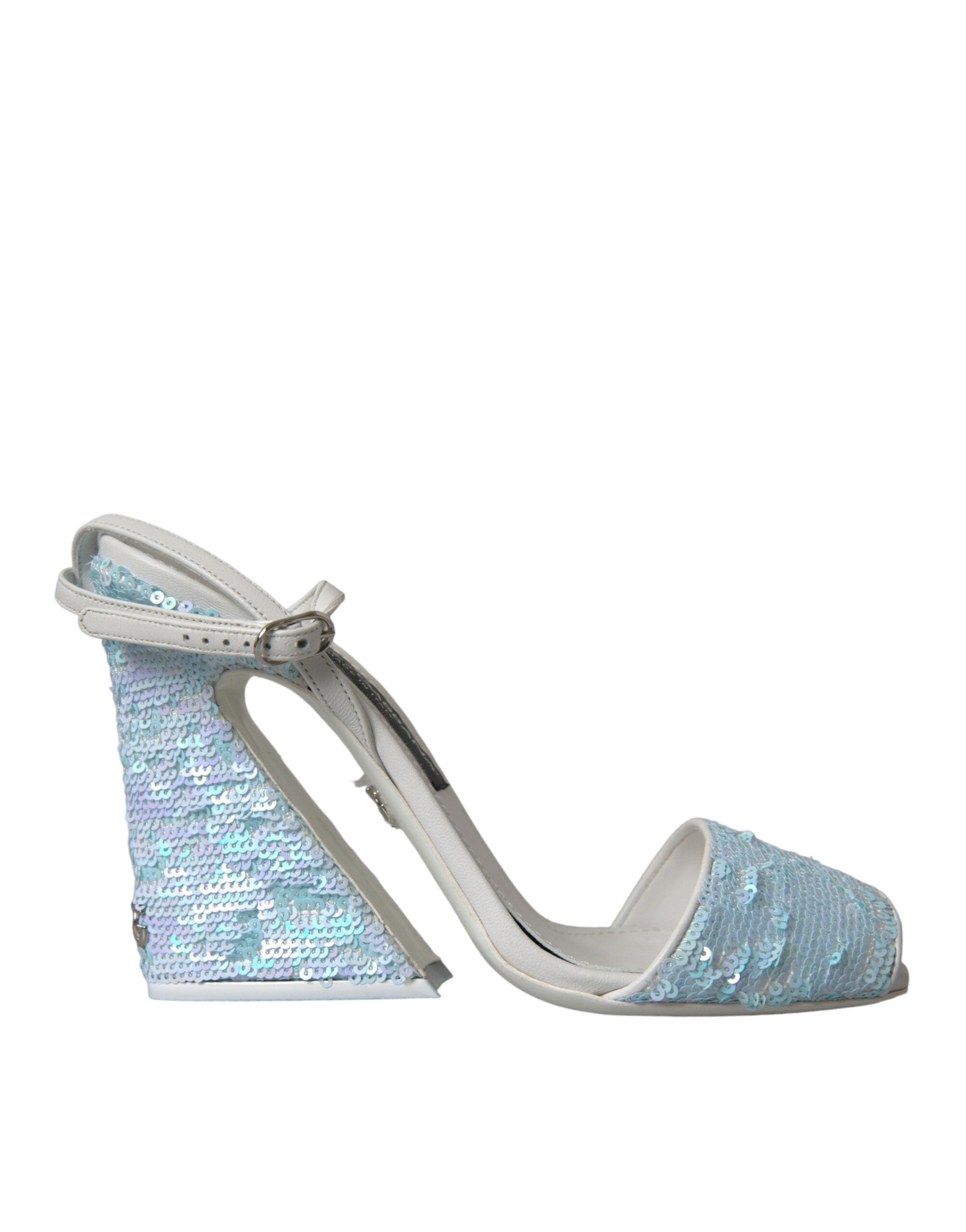 Dolce & Gabbana Hellblaue Pailletten Riemchensandalen Schuhe-1