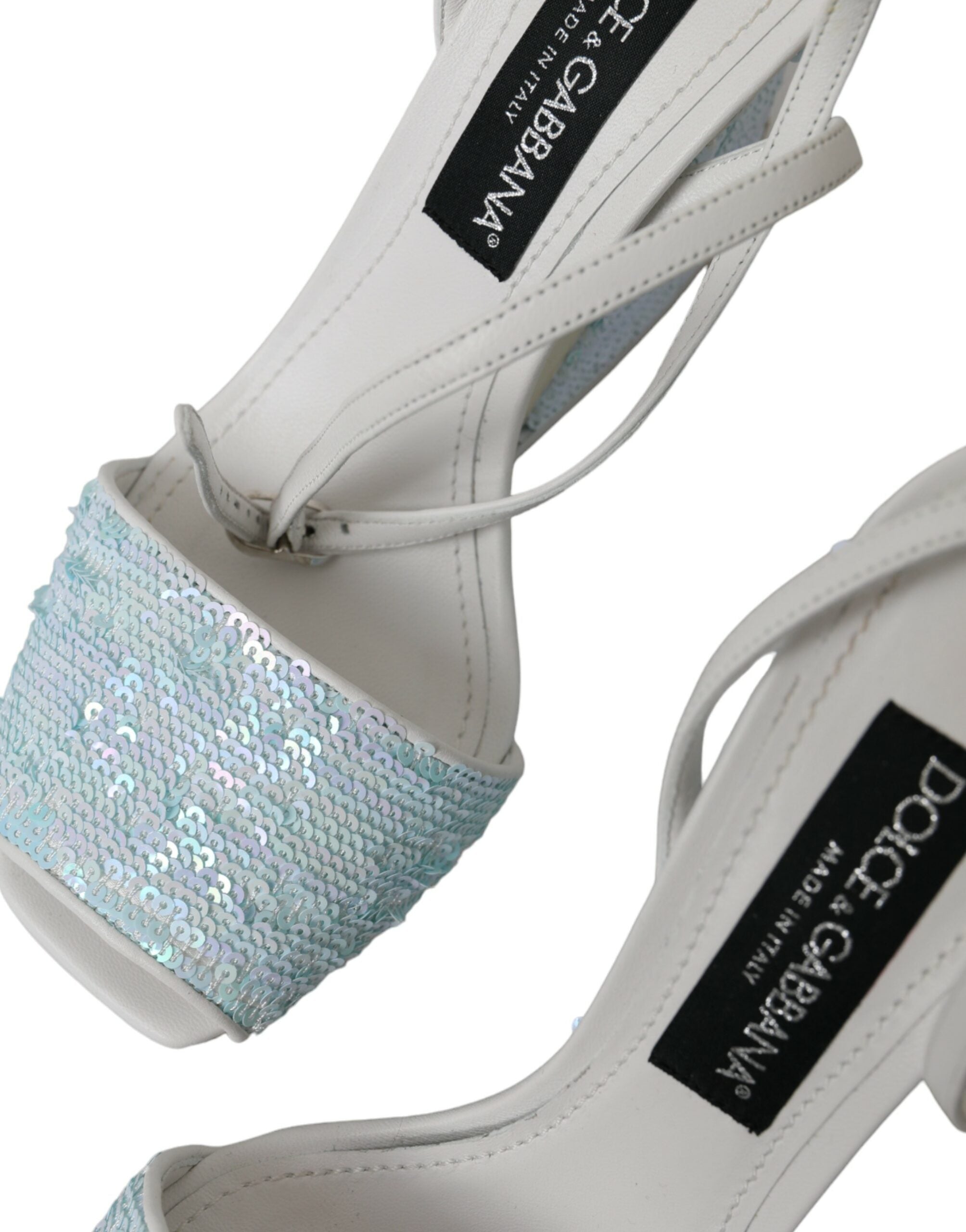 Dolce & Gabbana Hellblaue Pailletten Riemchensandalen Schuhe-7