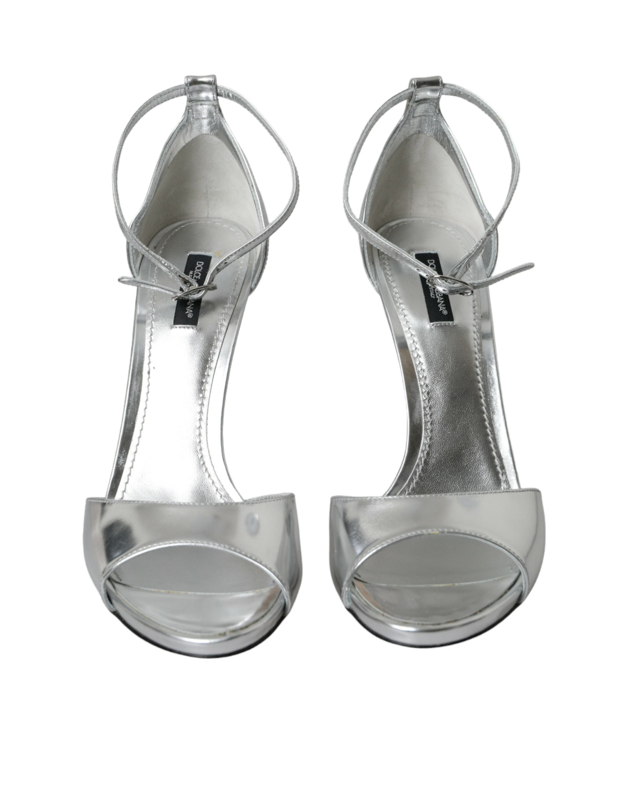 Dolce & Gabbana Silver KEIRA Leather Heels Sandals Shoes-2