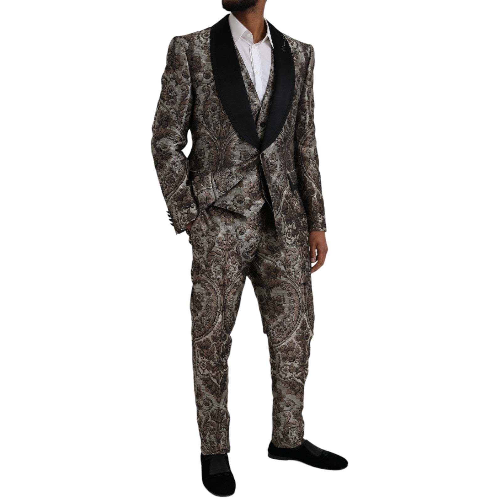 Dolce & Gabbana Brown Floral Jacquard Formal 3-Piece Suit-2
