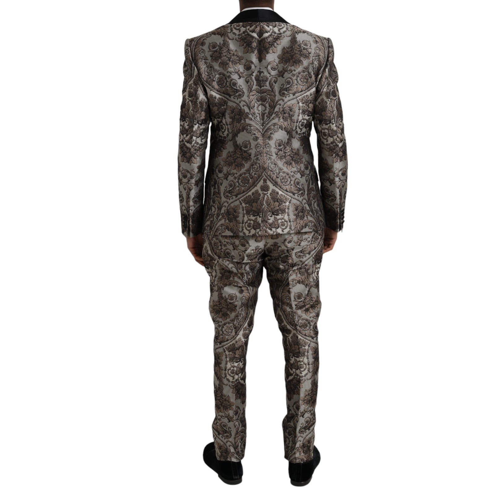 Dolce & Gabbana Brown Floral Jacquard Formal 3-Piece Suit-3