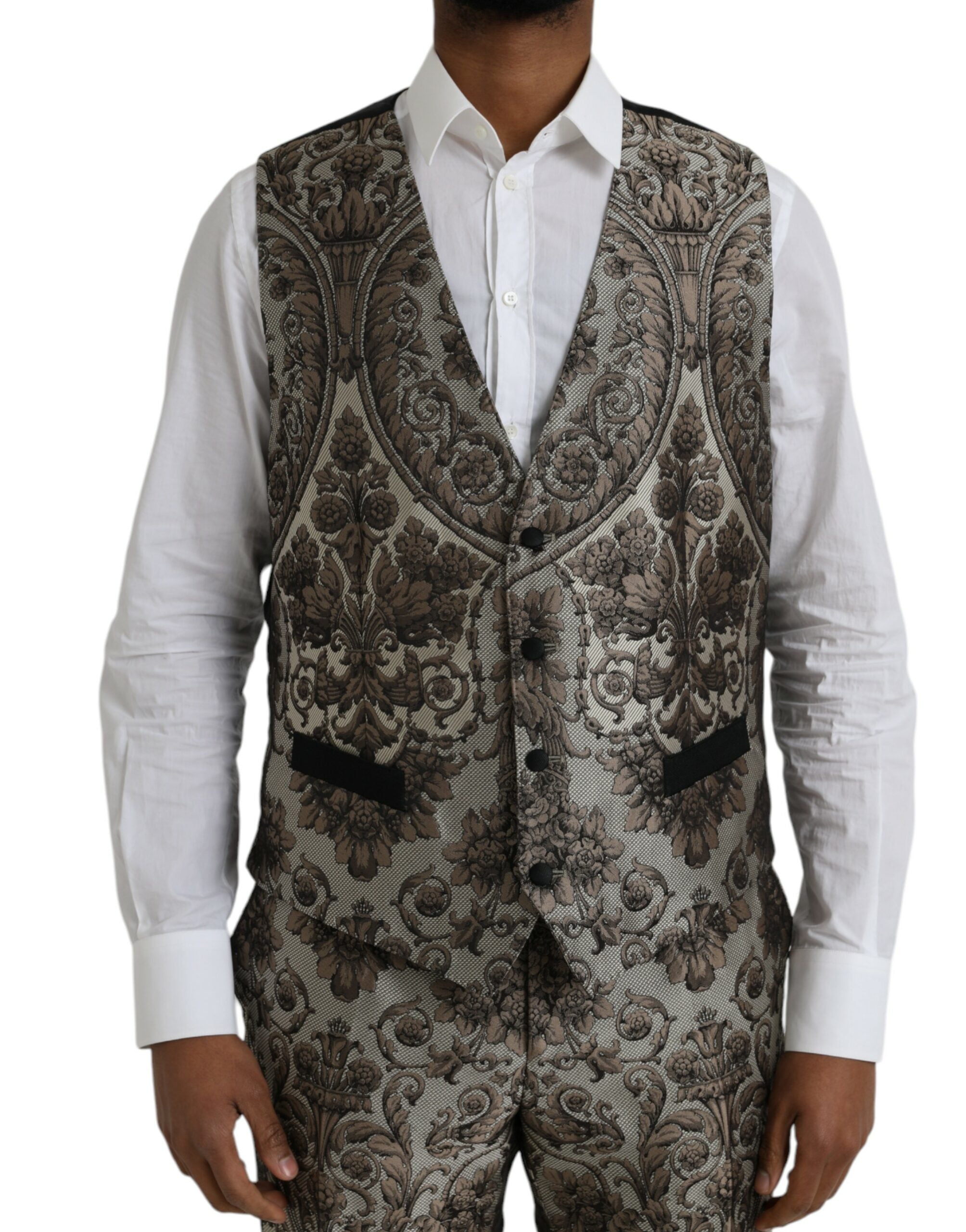 Dolce & Gabbana Brown Floral Jacquard Formal 3-Piece Suit-7