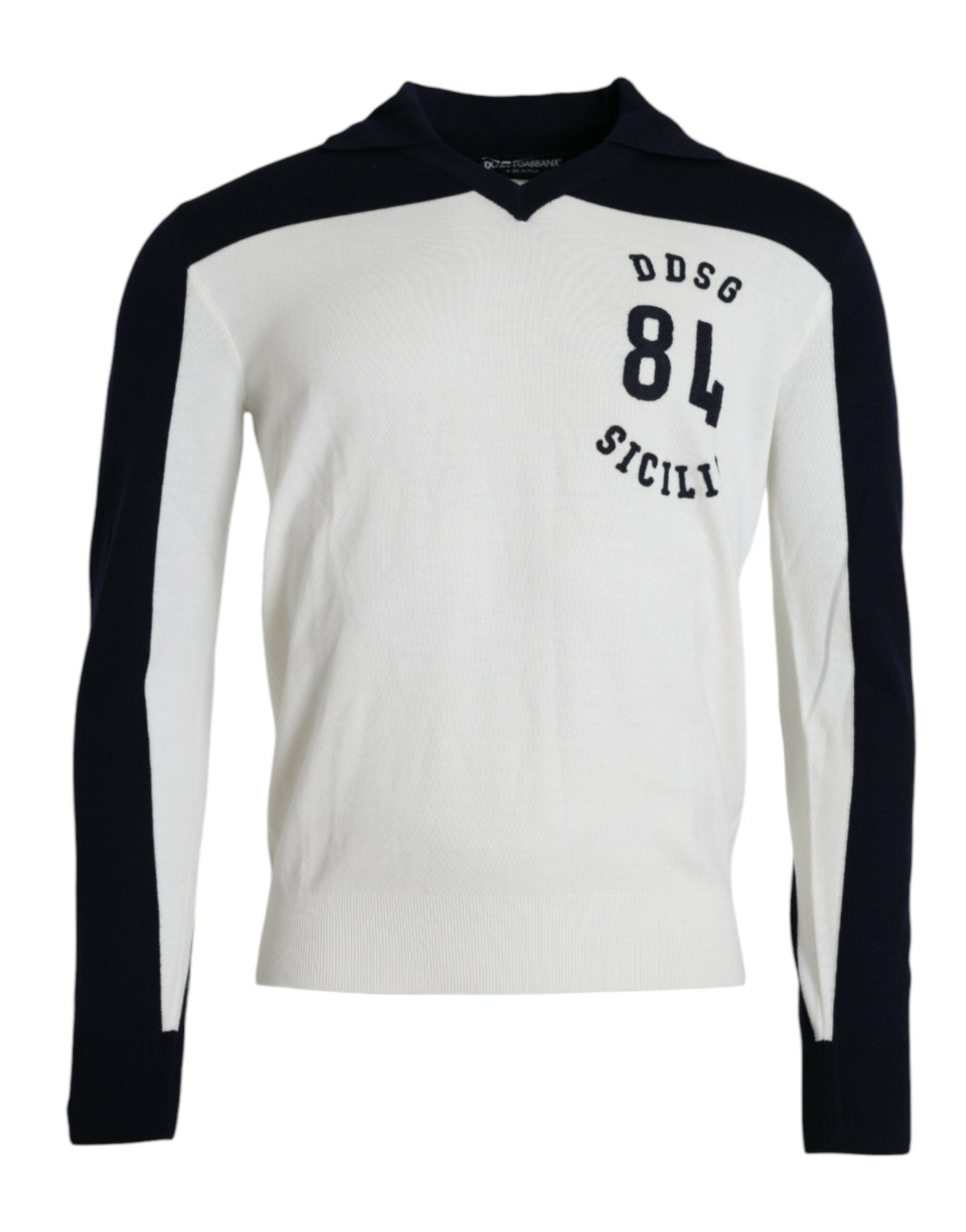 Dolce & Gabbana White Black SICILIA Henley Shirt Pullover Sweater-1
