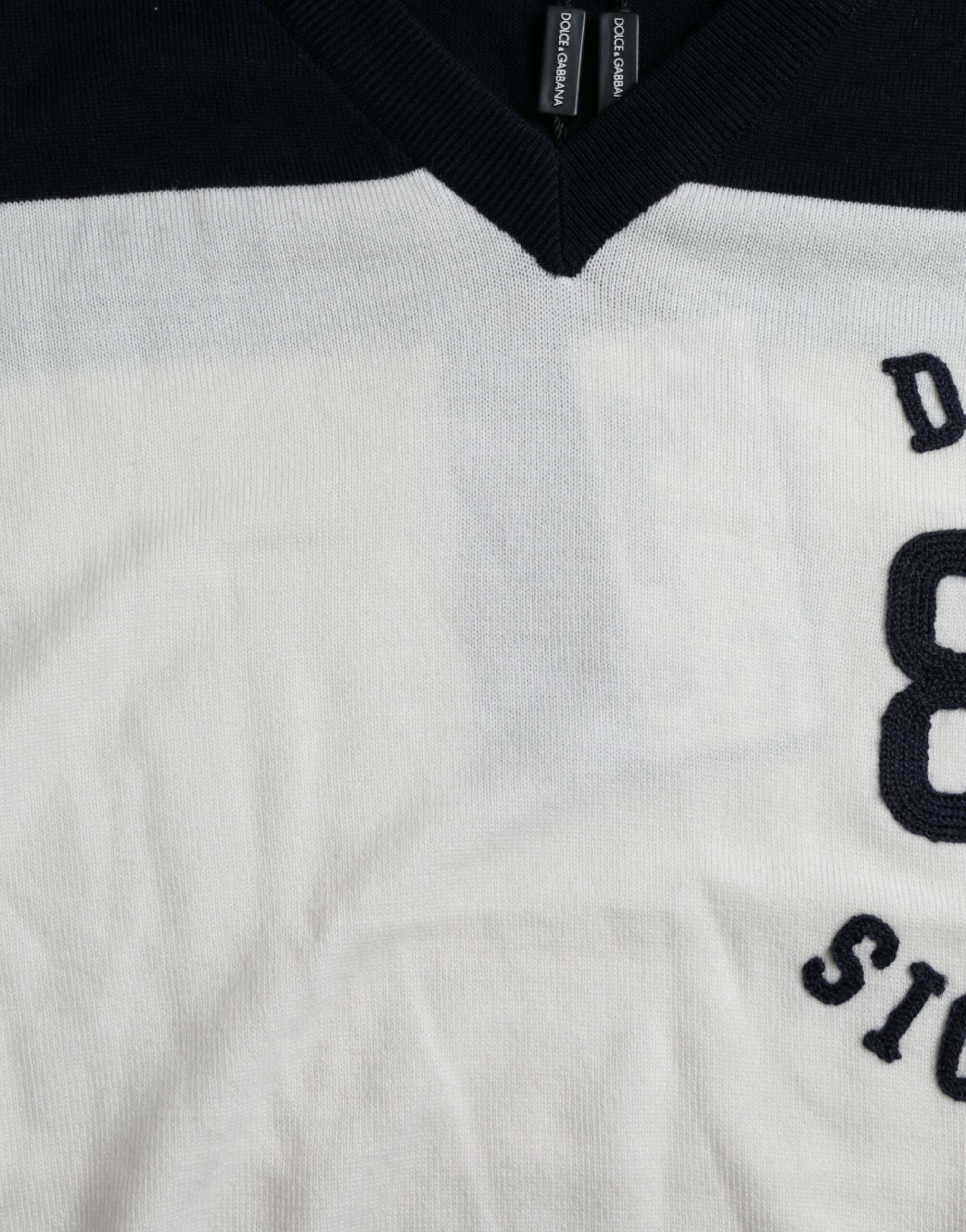Dolce & Gabbana White Black SICILIA Henley Shirt Pullover Sweater-3