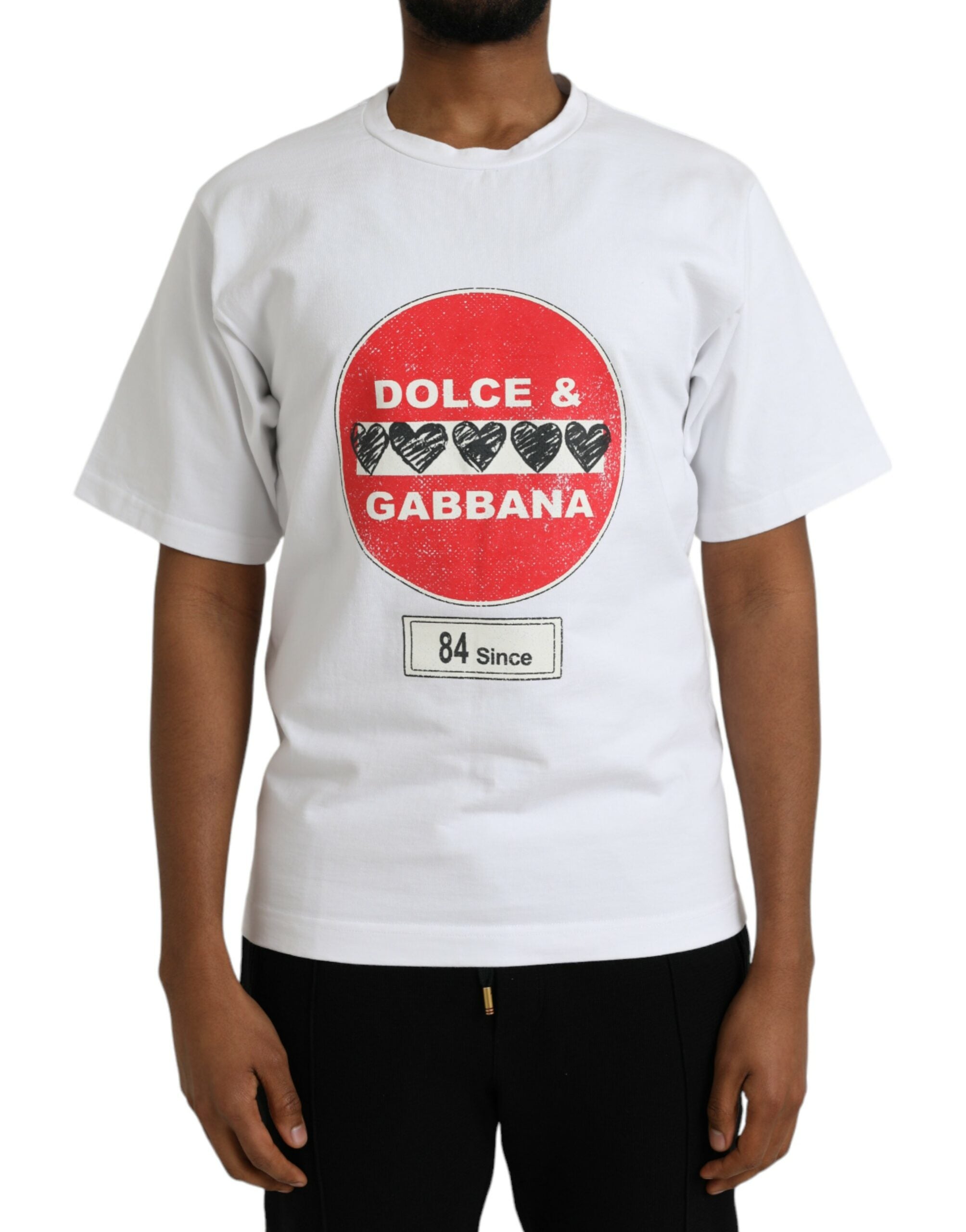 Dolce & Gabbana Weißes Amor Heart Baumwoll-Crewneck-T-Shirt mit kurzen Ärmeln-1