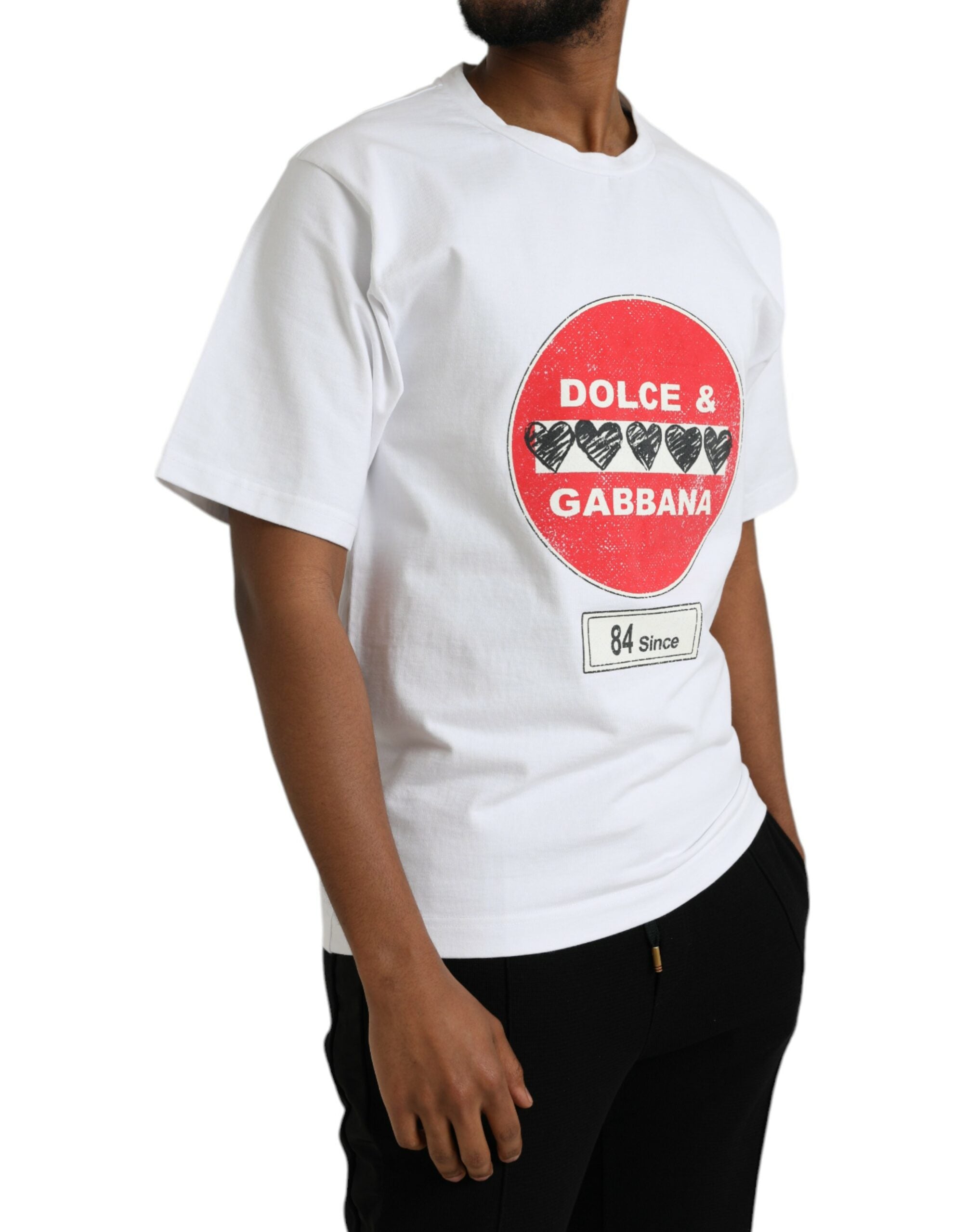 Dolce & Gabbana Weißes Amor Heart Baumwoll-Crewneck-T-Shirt mit kurzen Ärmeln-2