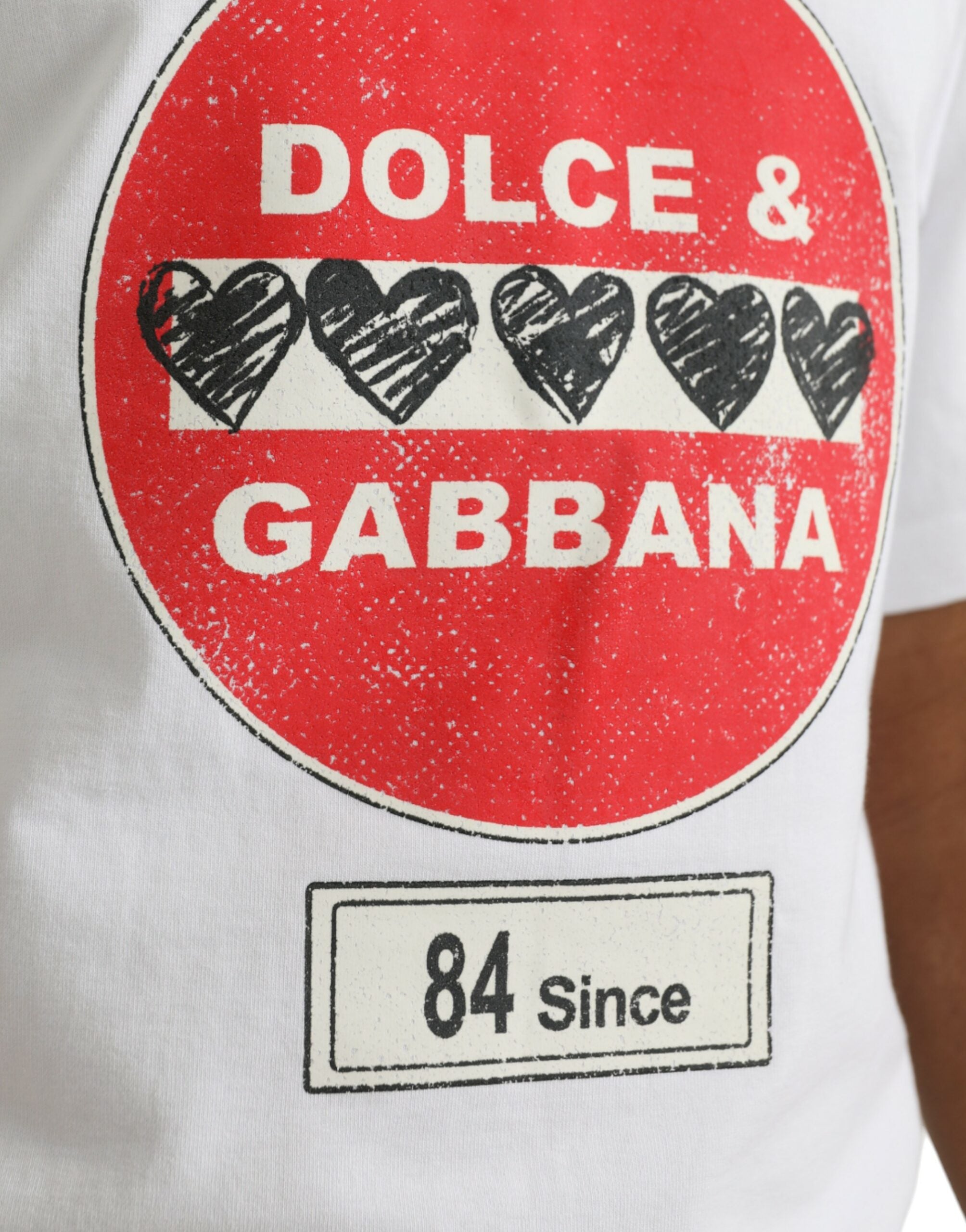 Dolce & Gabbana Weißes Amor Heart Baumwoll-Crewneck-T-Shirt mit kurzen Ärmeln-5