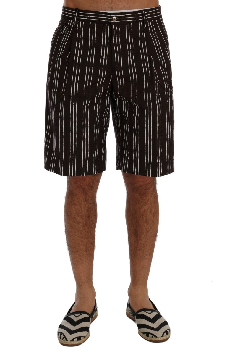 Dolce & Gabbana Bordeaux and white striped hemp casual shorts-1