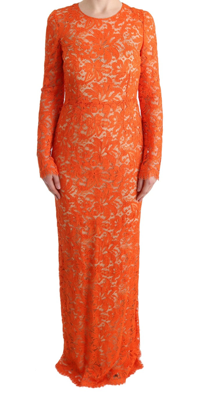 Vestido tubo largo ricasso con estampado floral naranja de Dolce & Gabbana-1