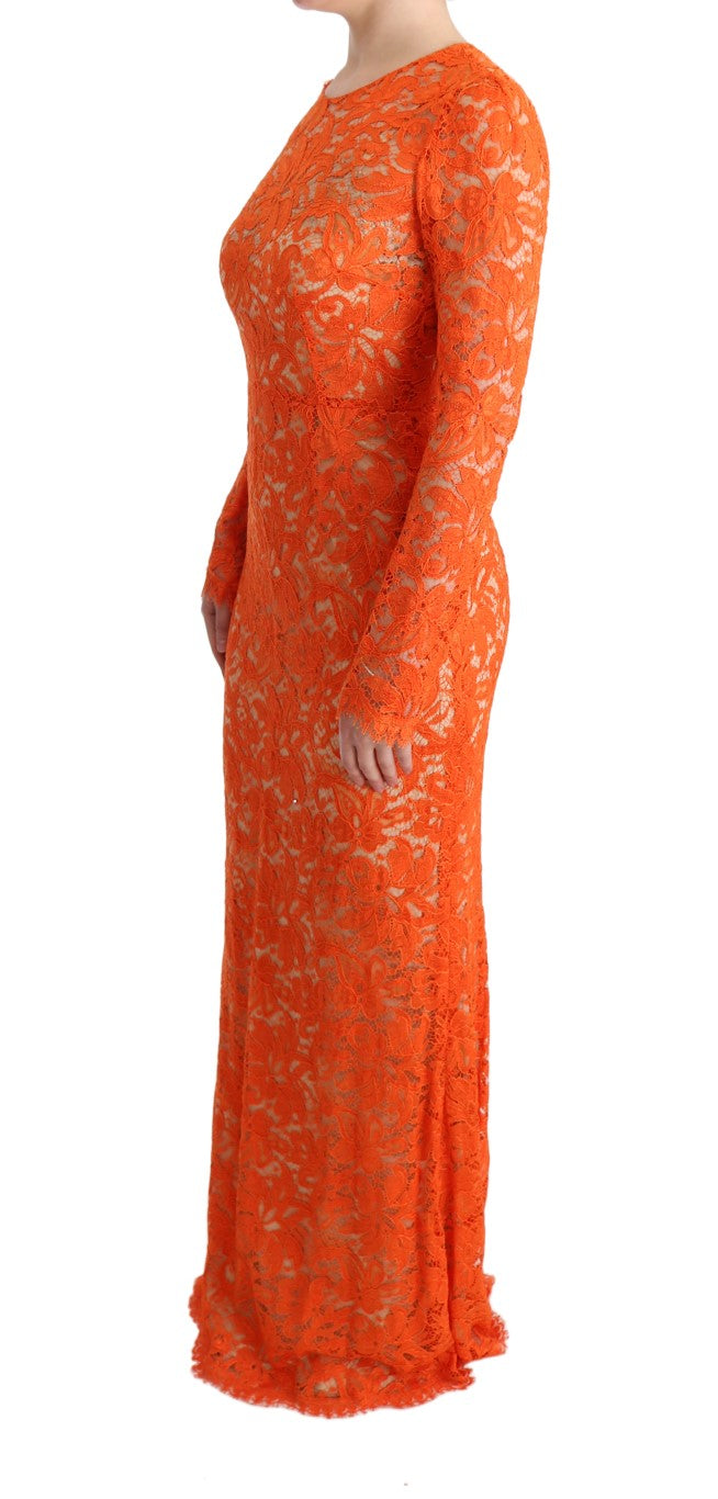 Vestido tubo largo ricasso con estampado floral naranja de Dolce & Gabbana-2