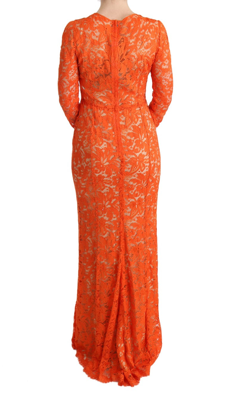 Vestido tubo largo ricasso con estampado floral naranja de Dolce & Gabbana-3