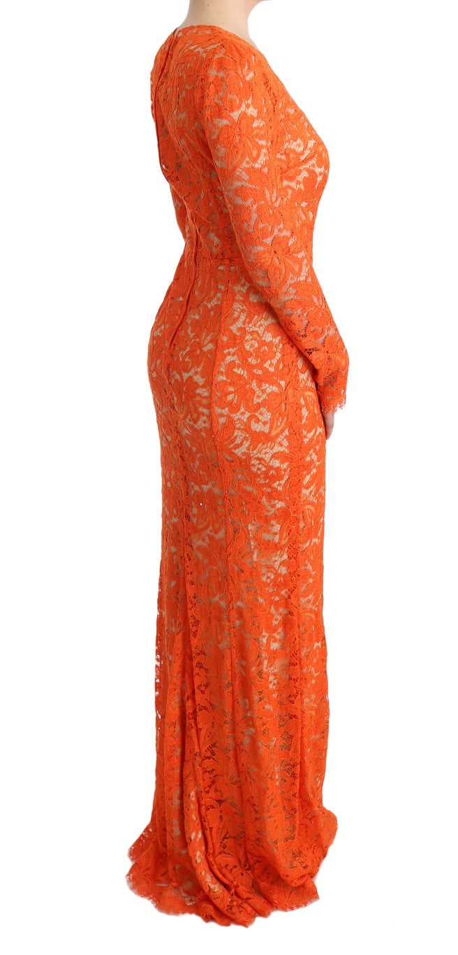Vestido tubo largo ricasso con estampado floral naranja de Dolce & Gabbana-4