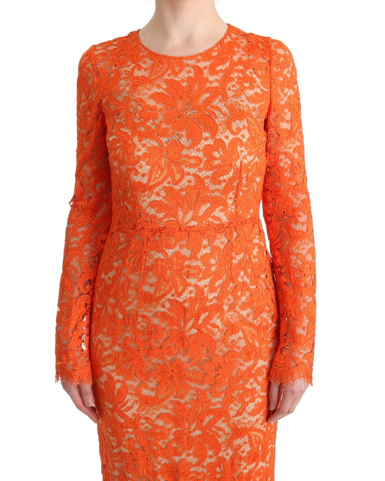 Vestido tubo largo ricasso con estampado floral naranja de Dolce & Gabbana-5