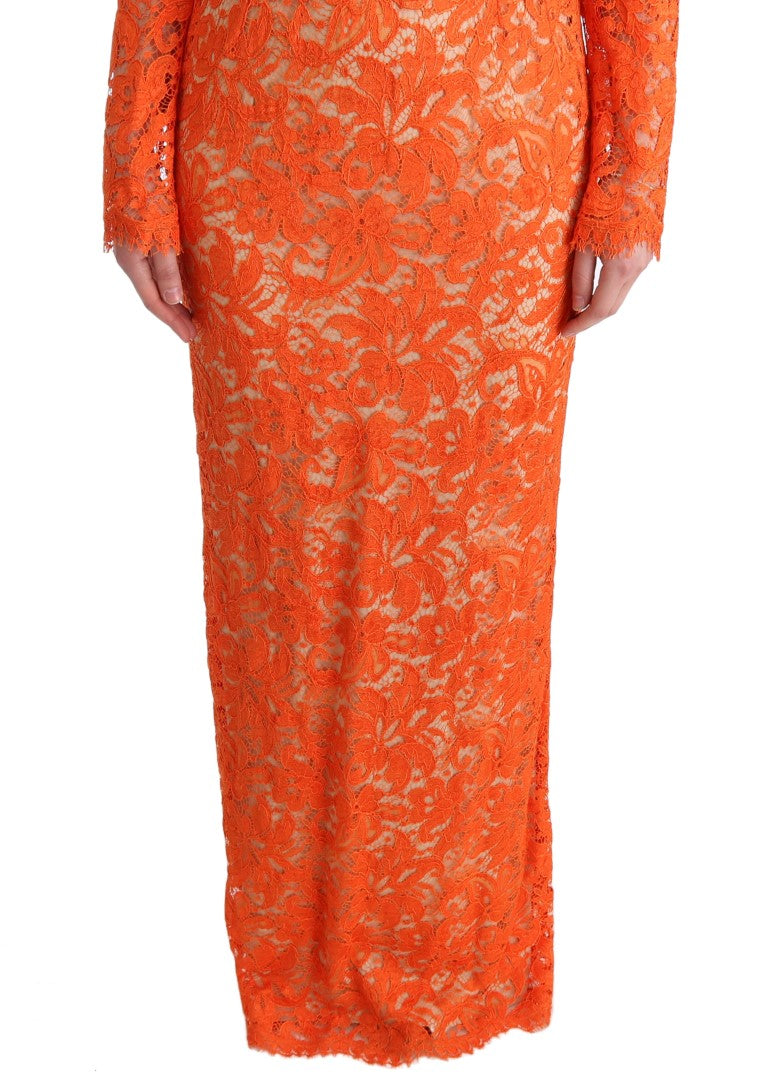 Vestido tubo largo ricasso con estampado floral naranja de Dolce & Gabbana-6