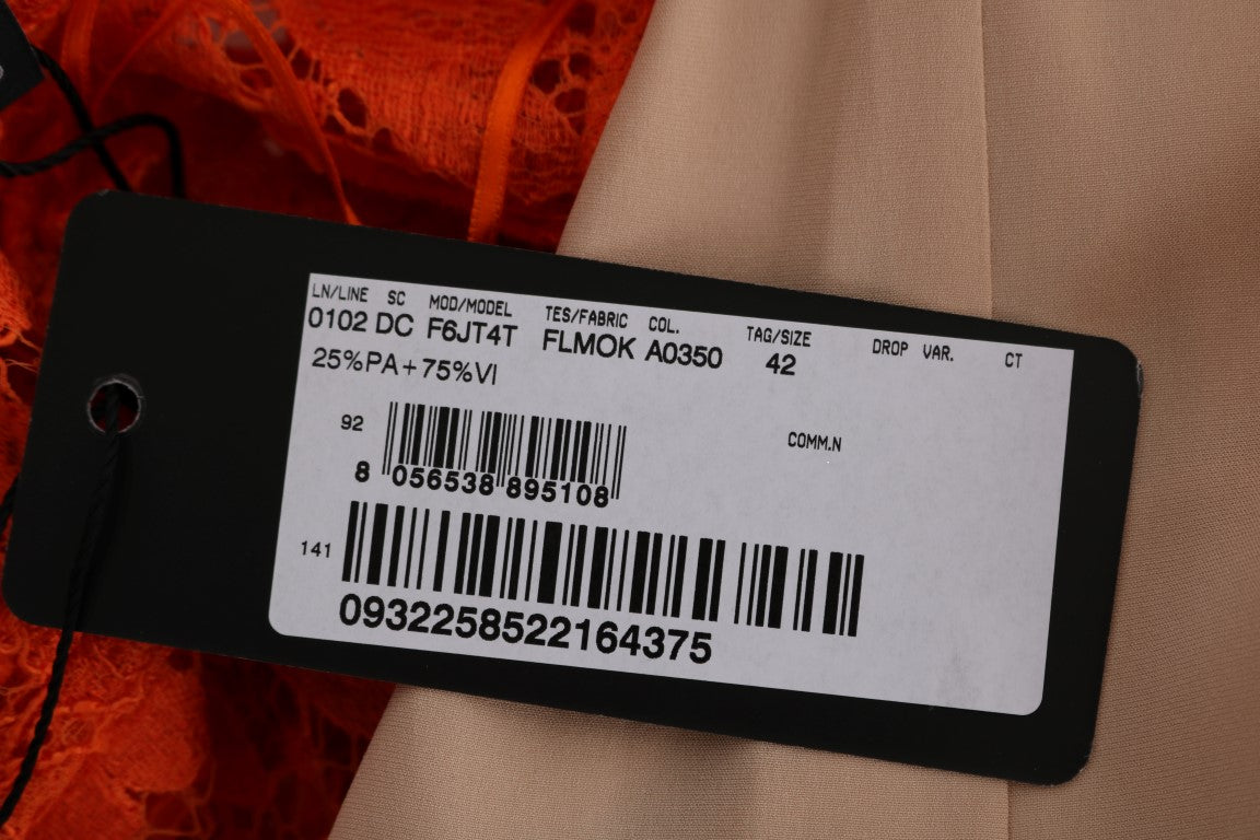 Vestido tubo largo ricasso con estampado floral naranja de Dolce & Gabbana-8