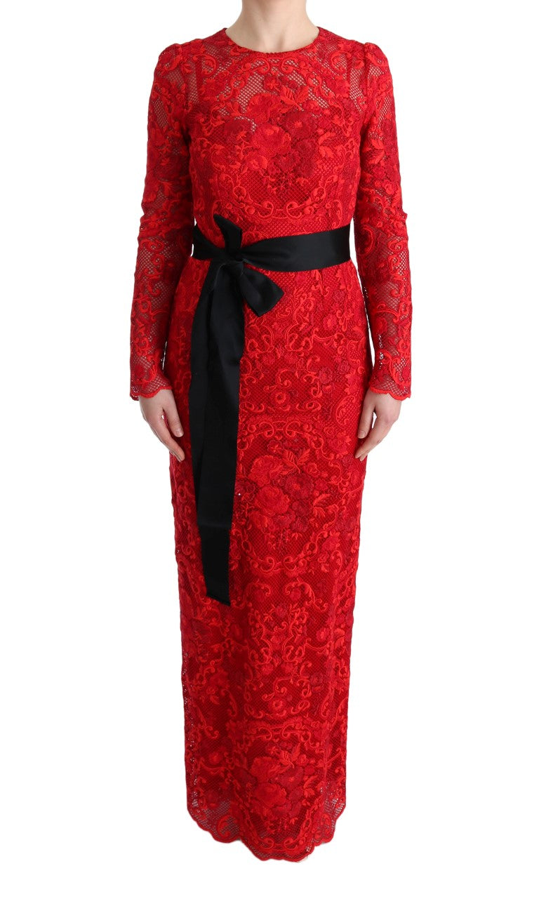 Dolce & Gabbana Red Floral Long Sheath Dress