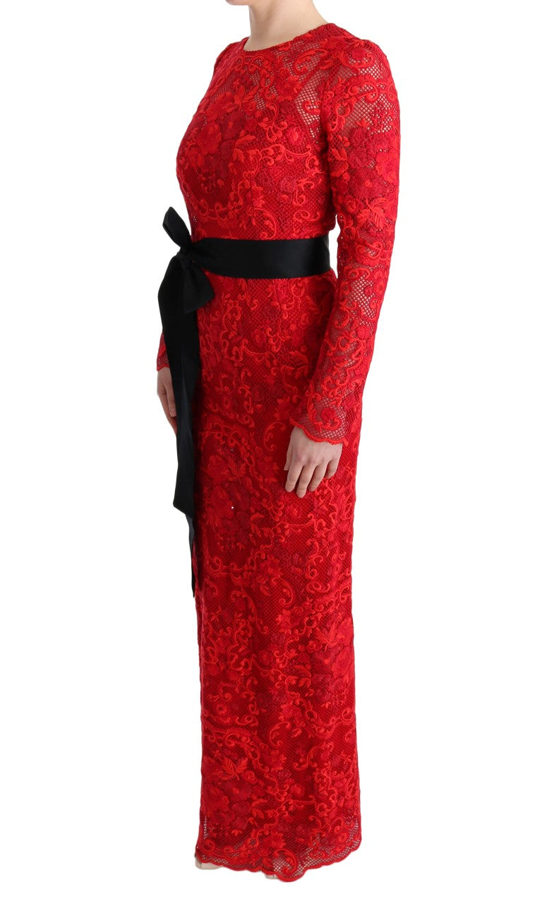 Dolce & Gabbana Red Floral Long Sheath Dress-2