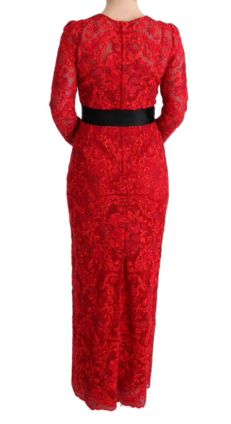 Dolce & Gabbana Red Floral Long Sheath Dress-3