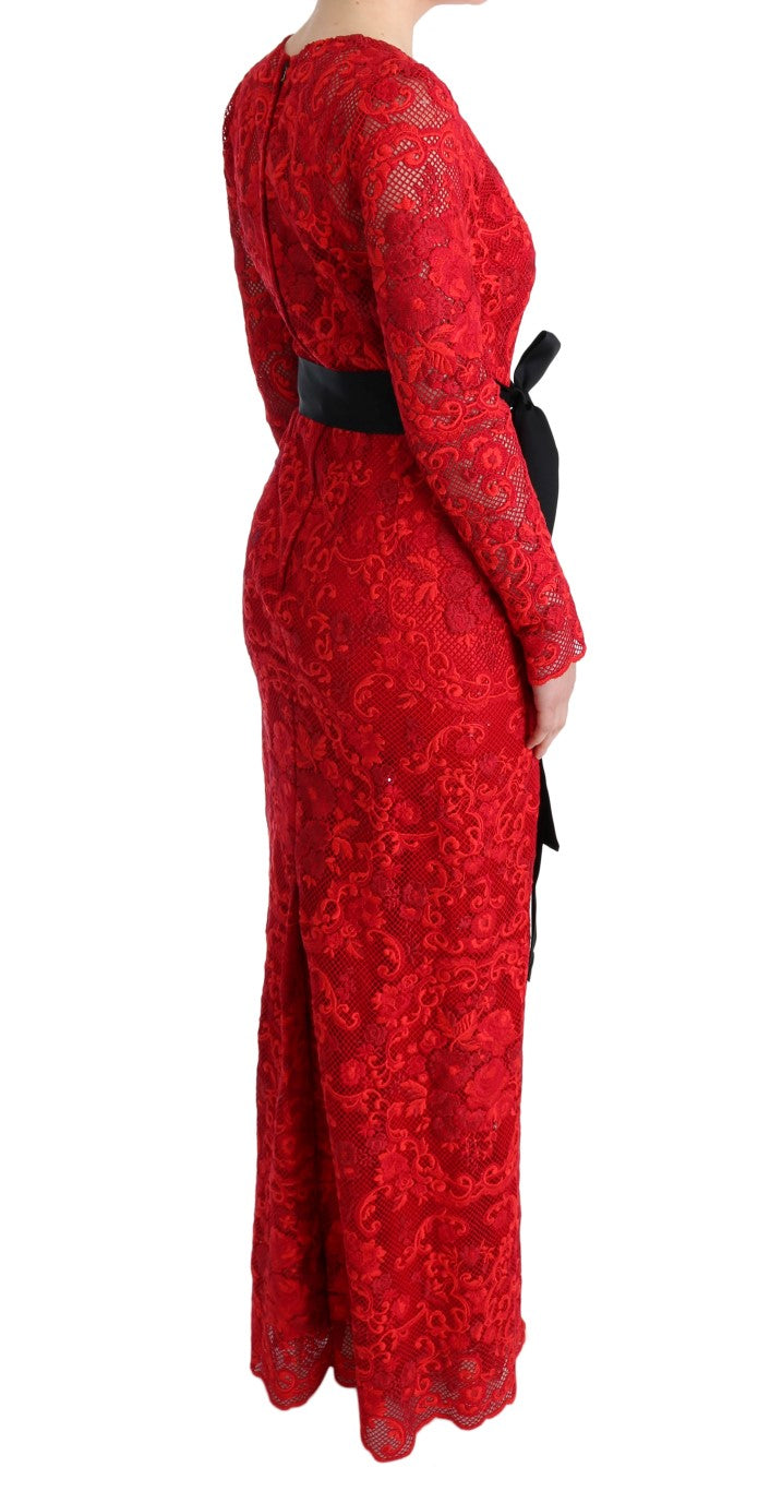 Dolce & Gabbana Red Floral Long Sheath Dress-4