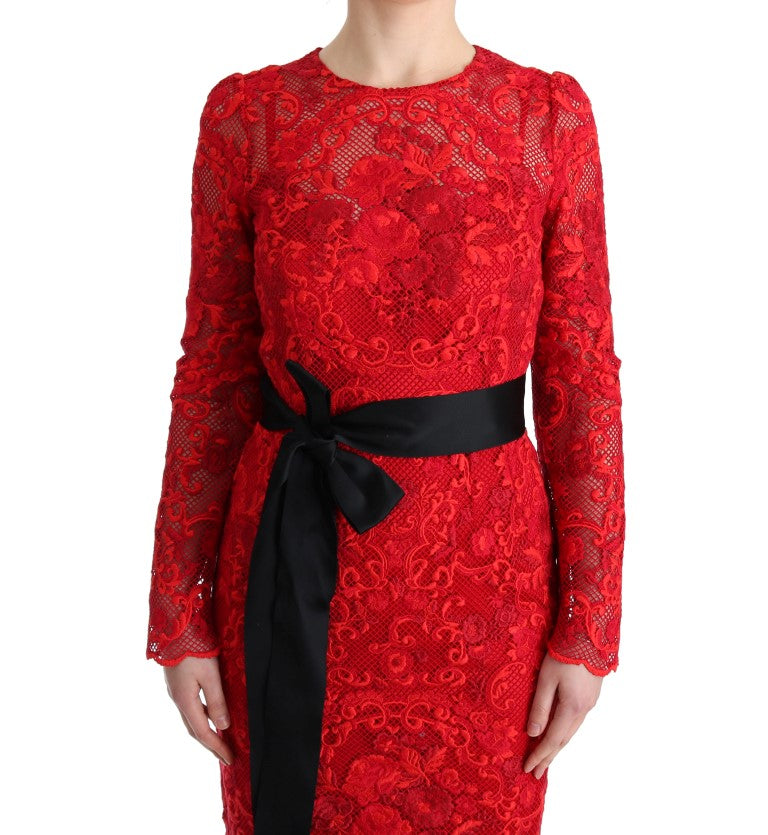 Dolce & Gabbana Red Floral Long Sheath Dress-5
