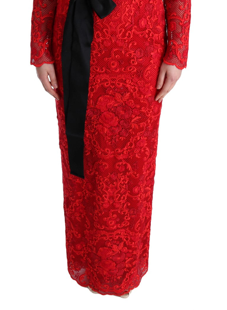 Dolce & Gabbana Red Floral Long Sheath Dress-6