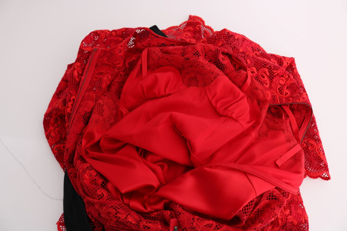 Dolce & Gabbana Red Floral Long Sheath Dress-7