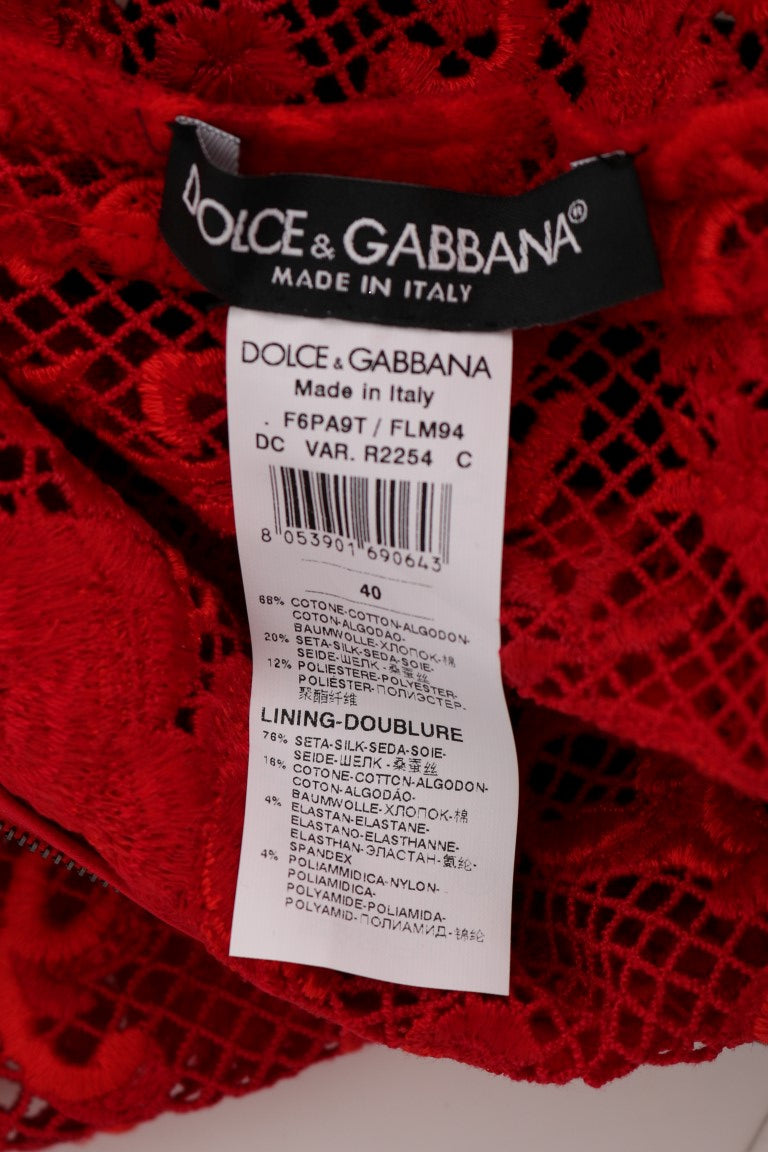 Dolce & Gabbana Red Floral Long Sheath Dress-8